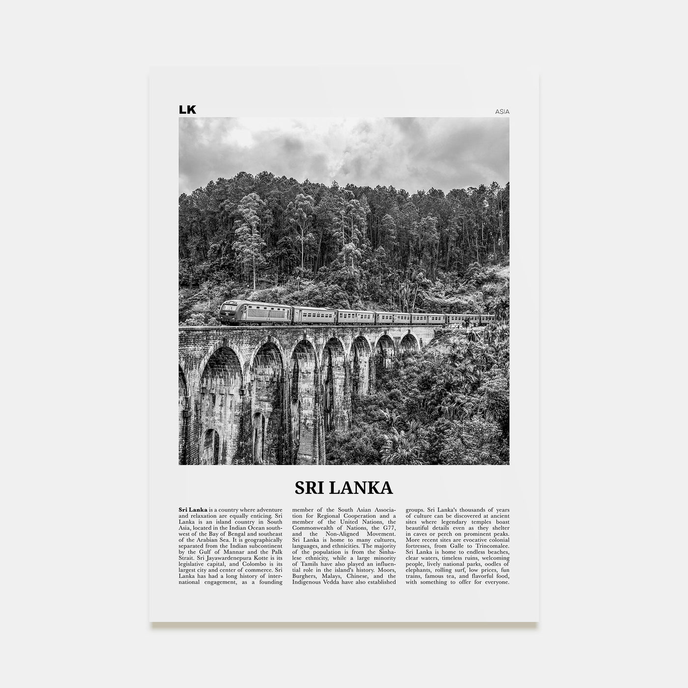 Sri Lanka Travel B&W Poster