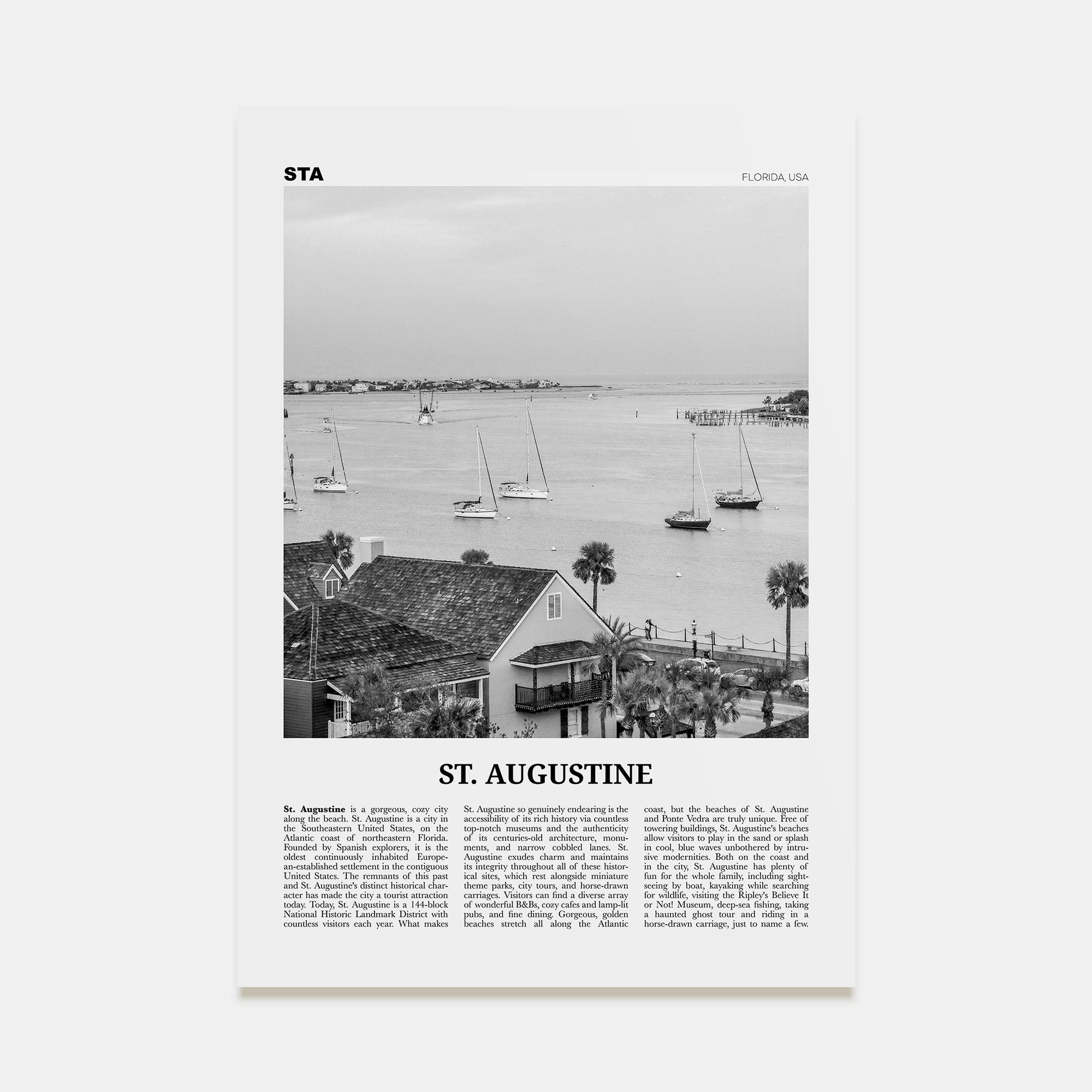 St. Augustine Travel B&W No 1 Poster