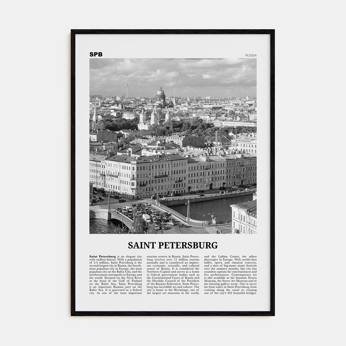 St. Petersburg, Russia Travel B&W Poster