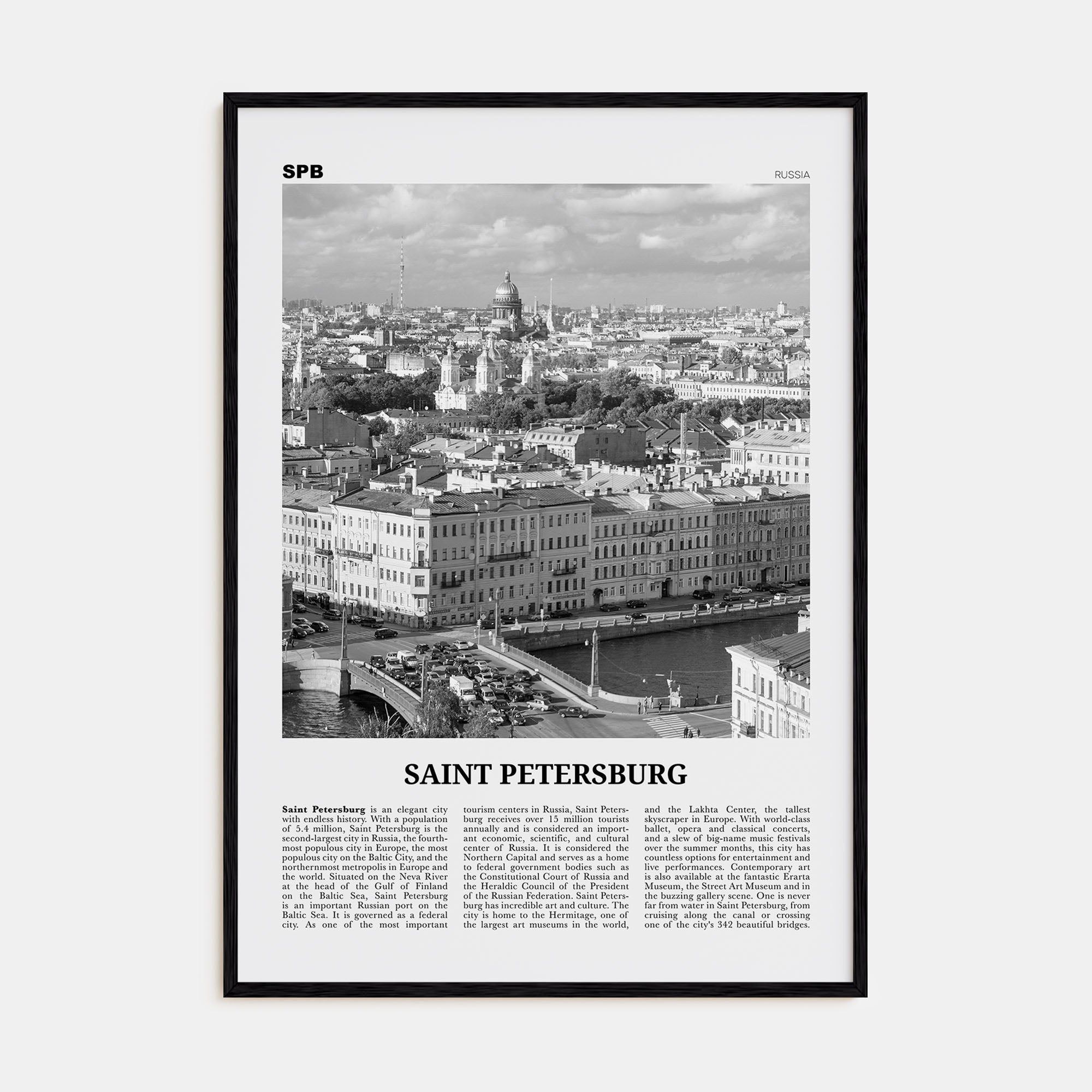 St. Petersburg, Russia Travel B&W Poster