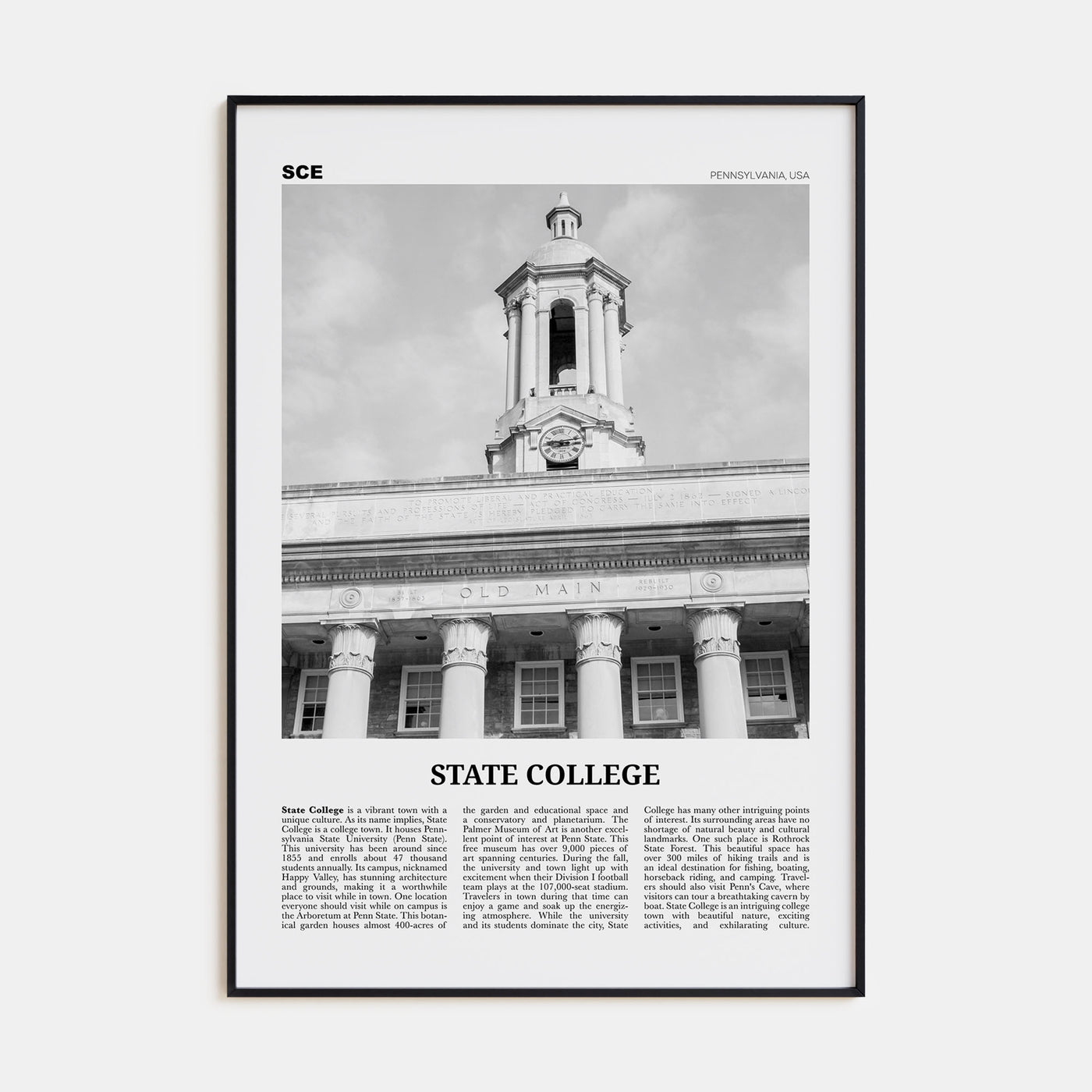 State College Travel B&W Poster