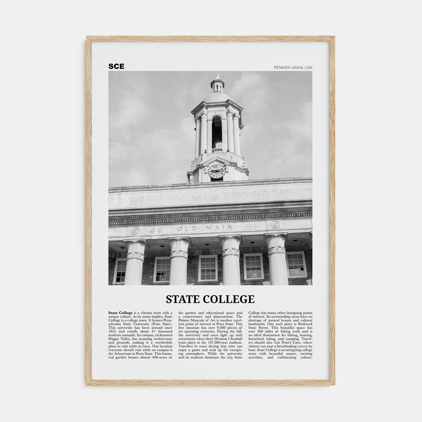 State College Travel B&W Poster