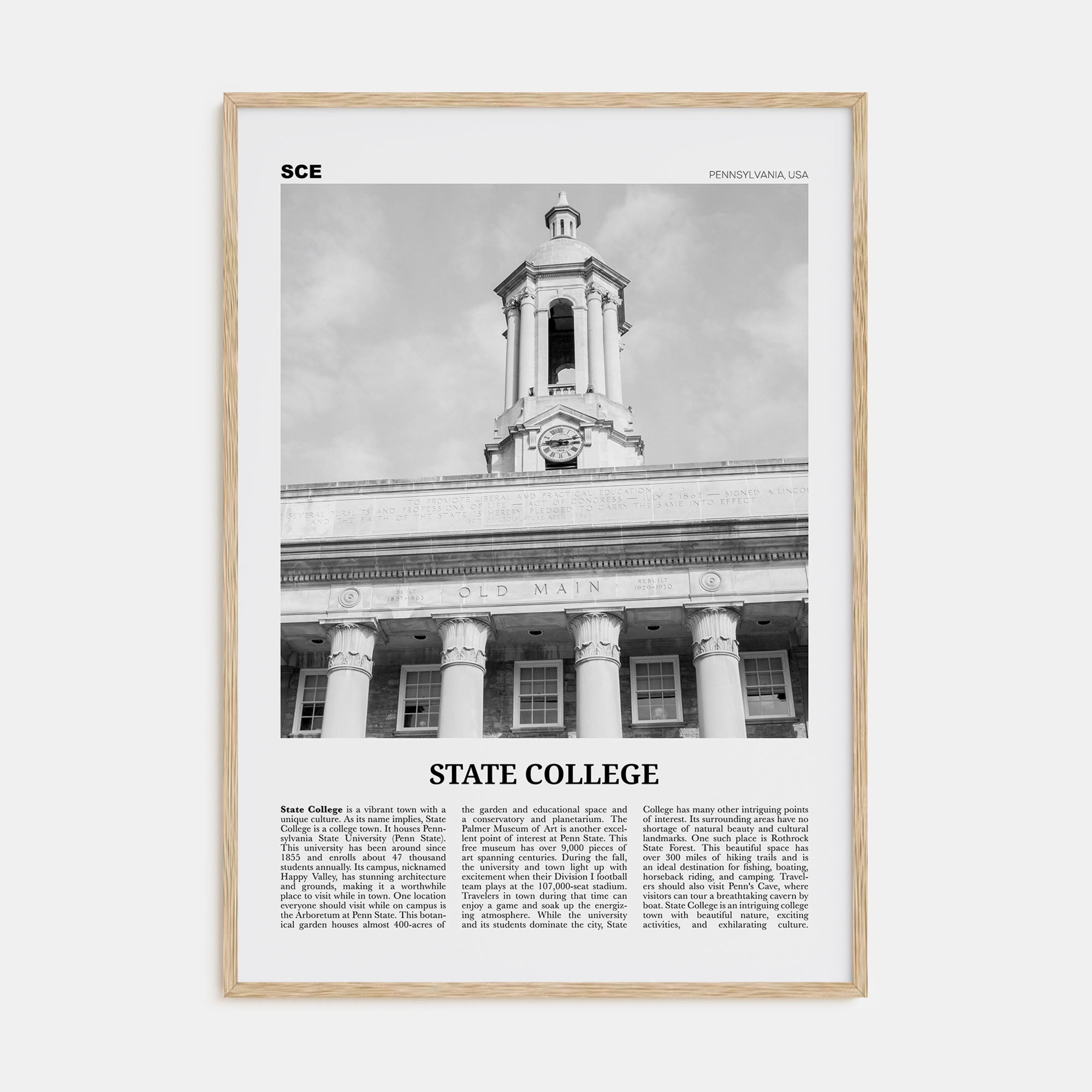 State College Travel B&W Poster