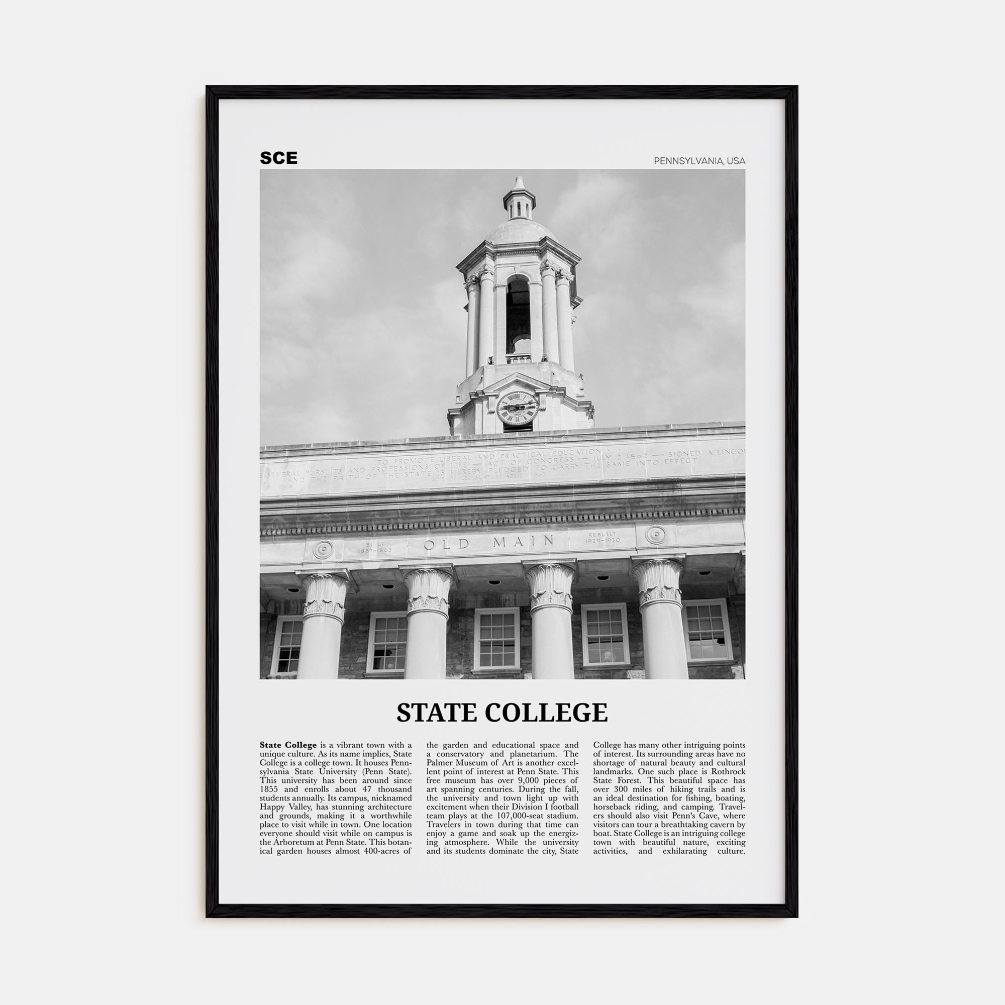 State College Travel B&W Poster