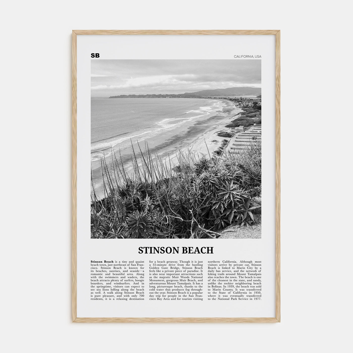 Stinson Beach Travel B&W Poster