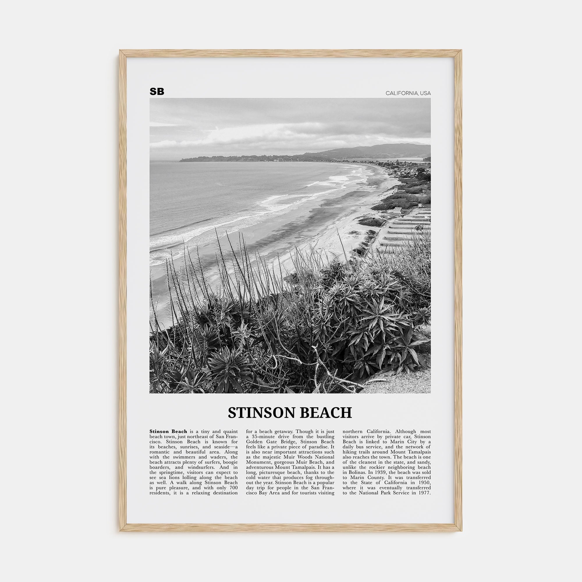 Stinson Beach Travel B&W Poster
