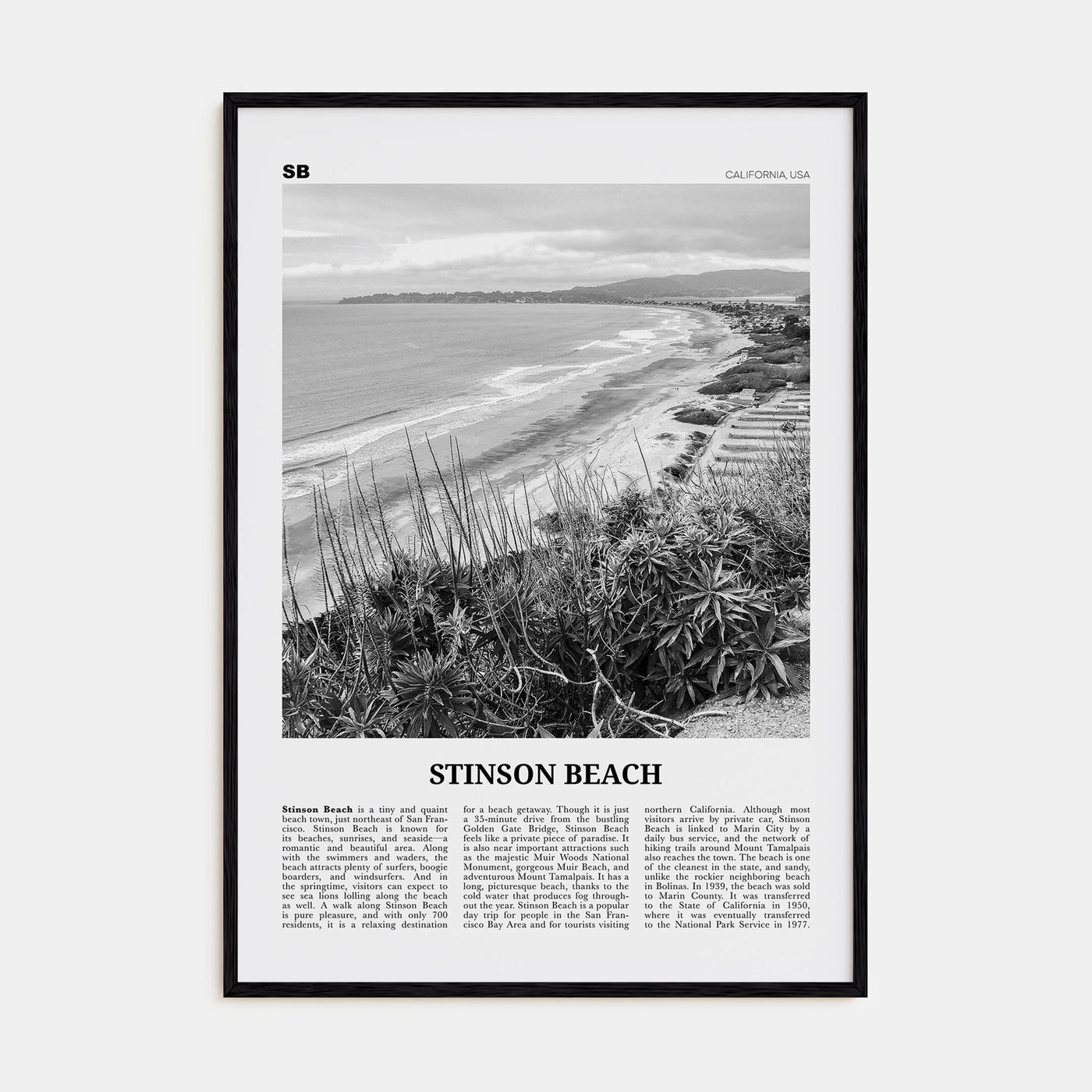 Stinson Beach Travel B&W Poster