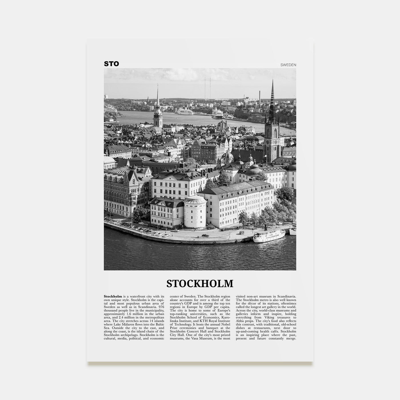 Stockholm Travel B&W No 1 Poster