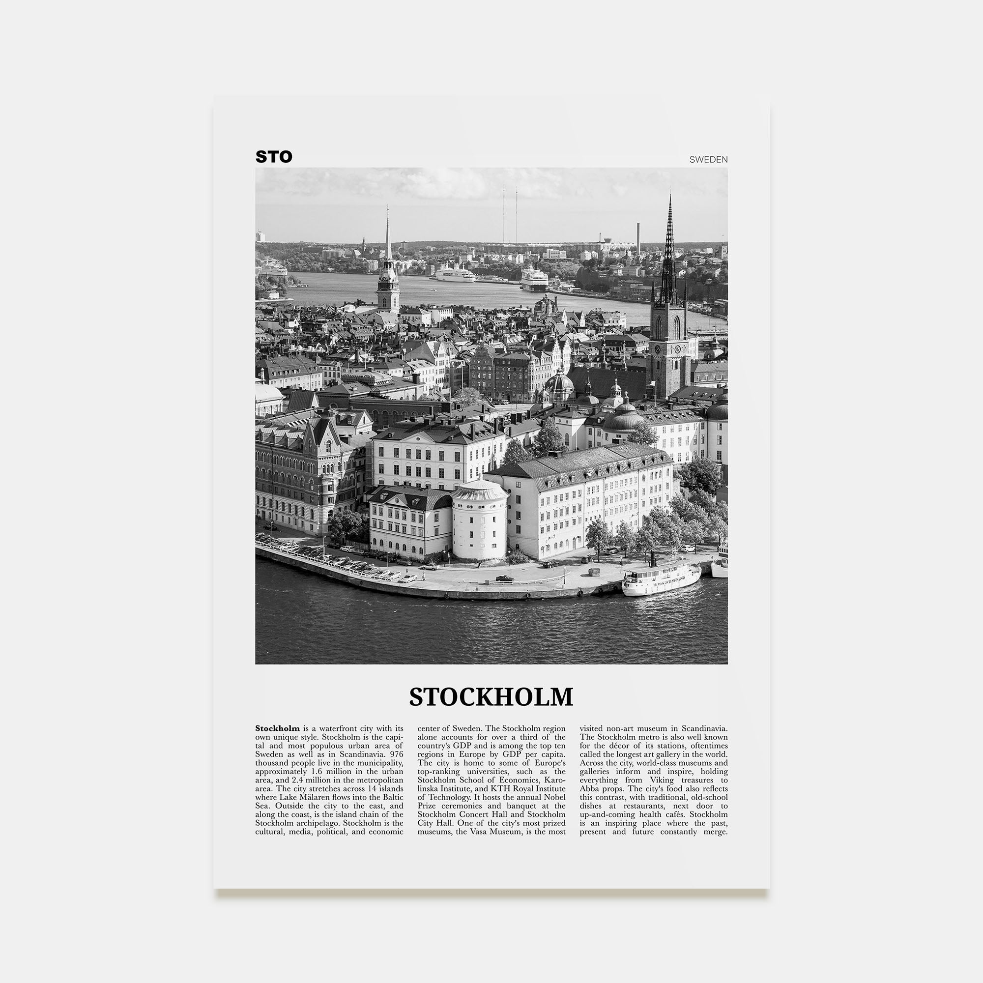 Stockholm Travel B&W No 1 Poster