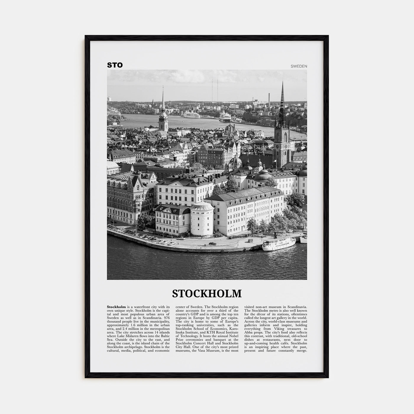 Stockholm Travel B&W No 1 Poster