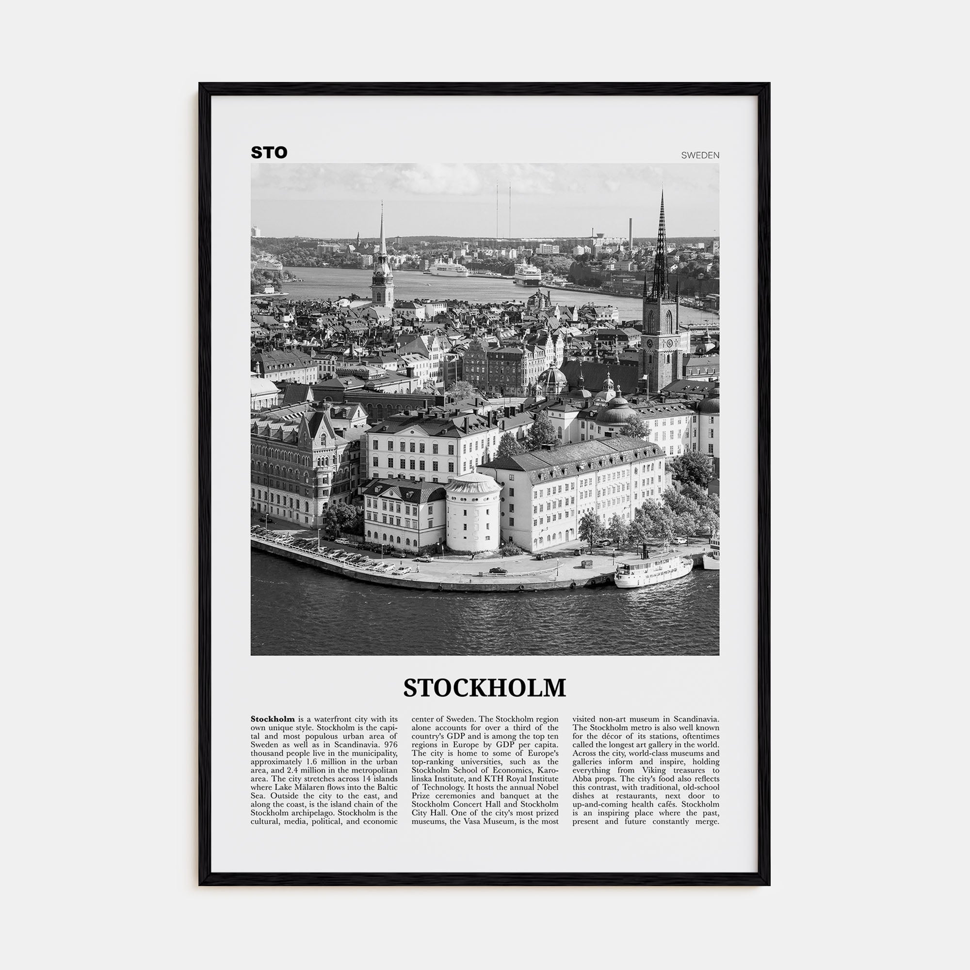 Stockholm Travel B&W No 1 Poster