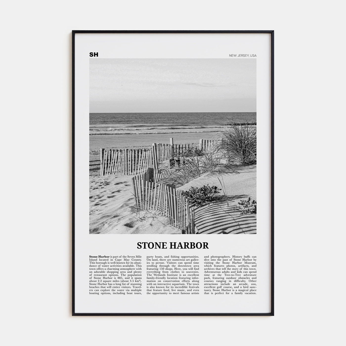 Stone Harbor Travel B&W Poster