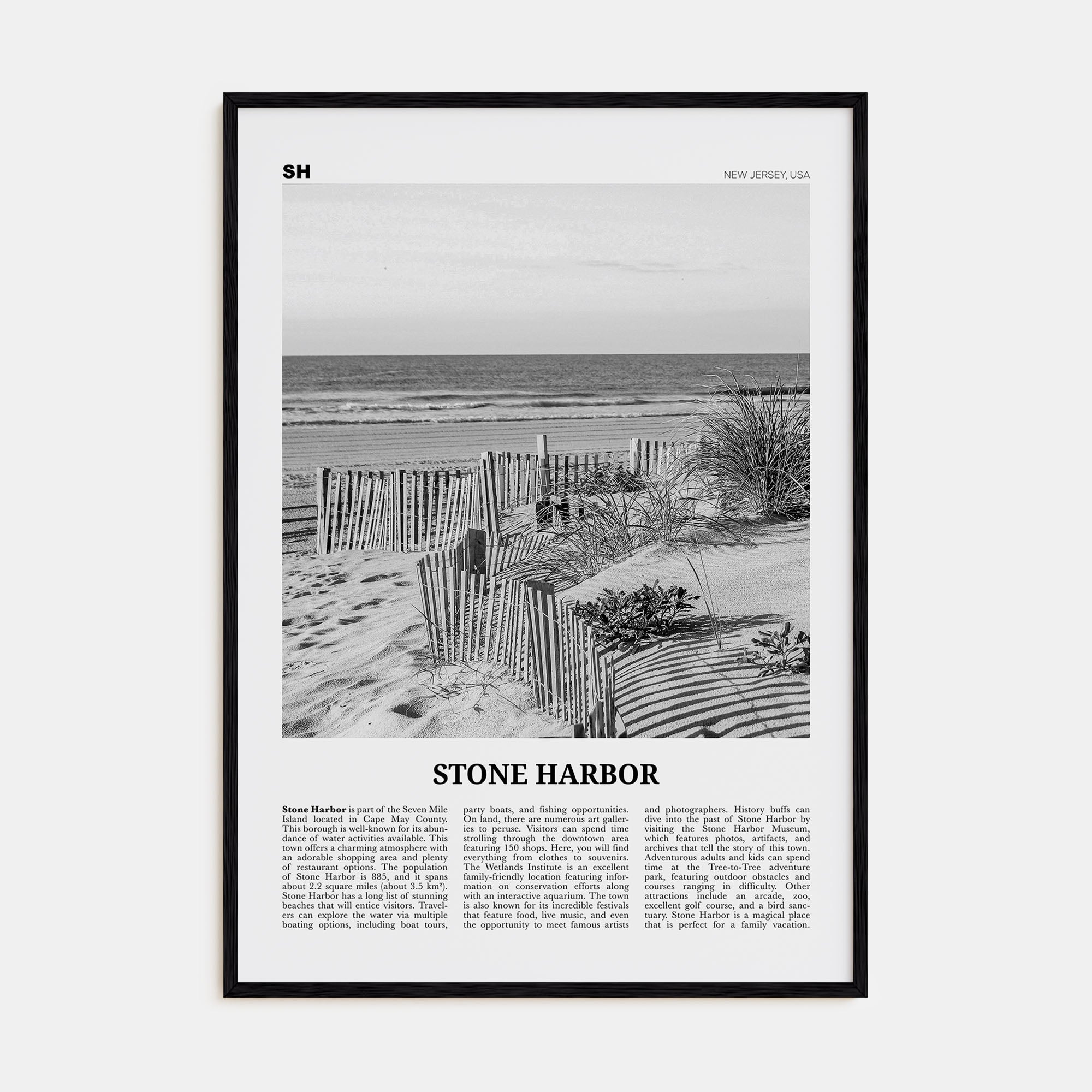 Stone Harbor Travel B&W Poster