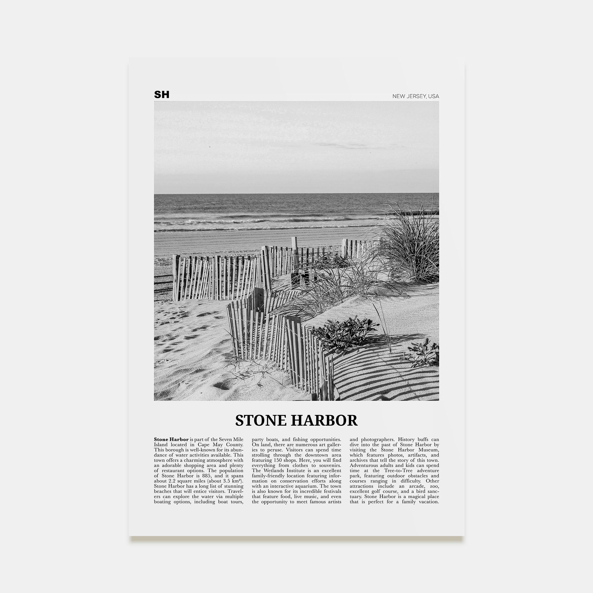 Stone Harbor Travel B&W Poster