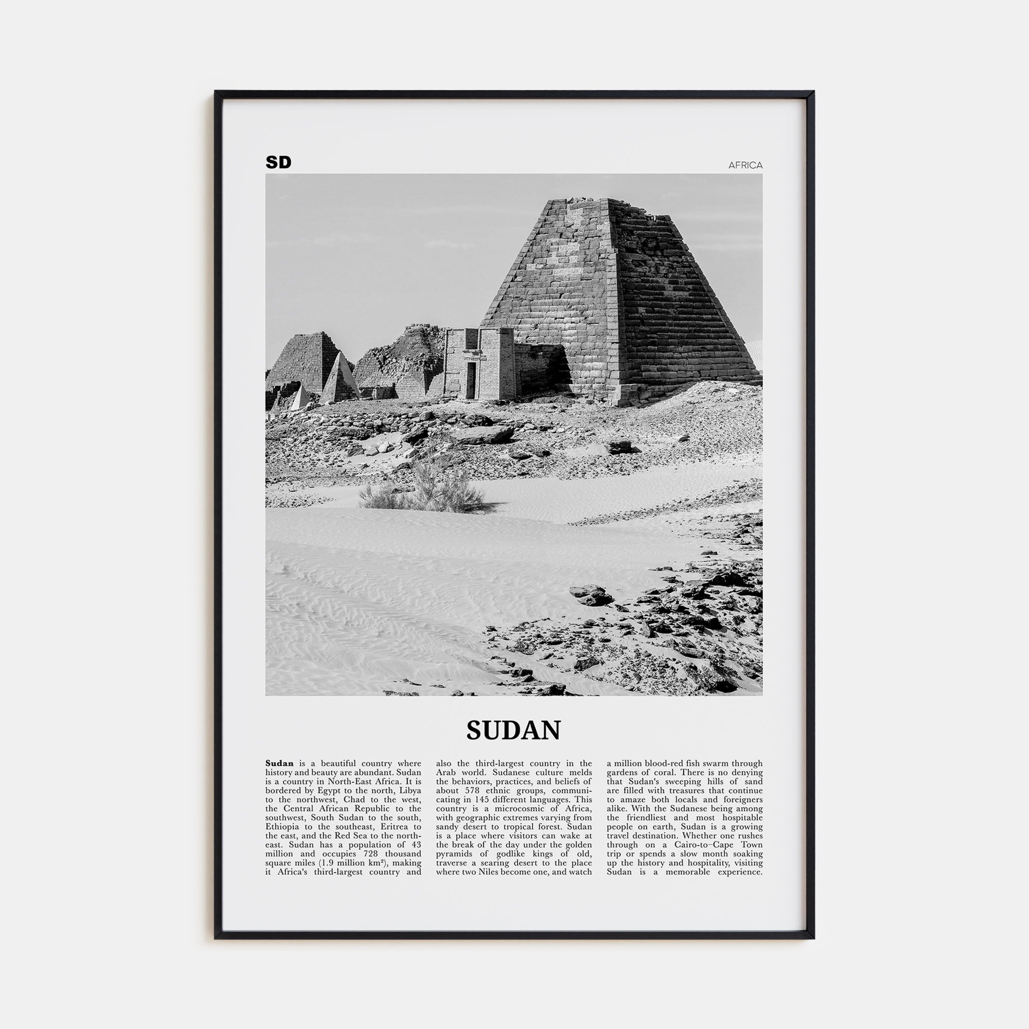 Sudan Travel B&W Poster