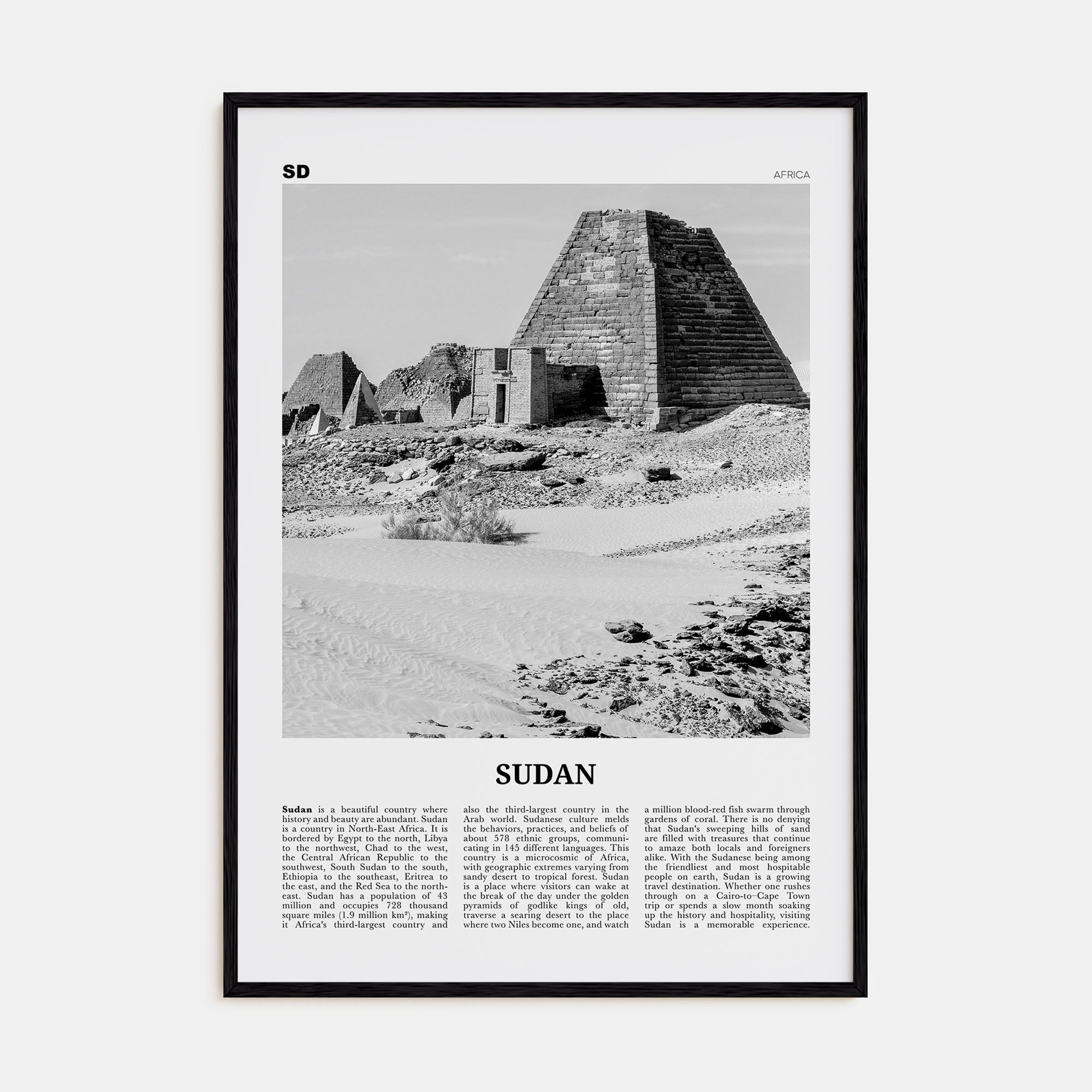 Sudan Travel B&W Poster