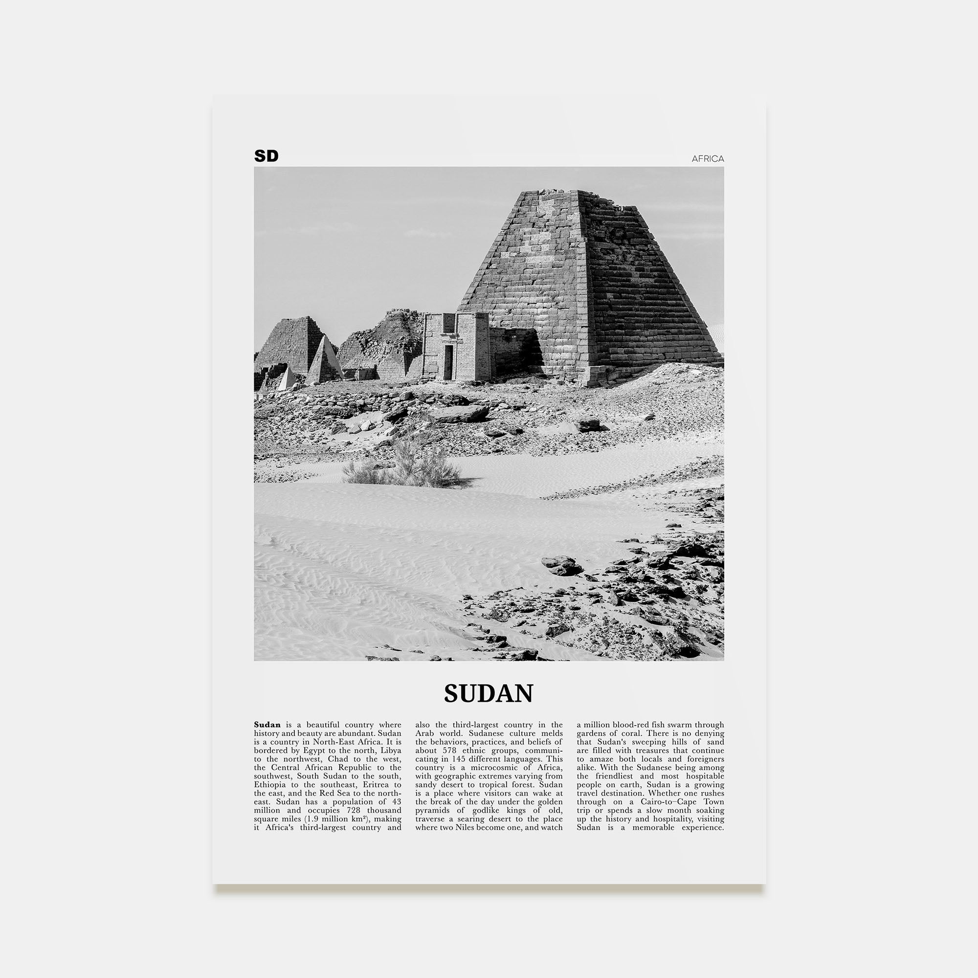 Sudan Travel B&W Poster