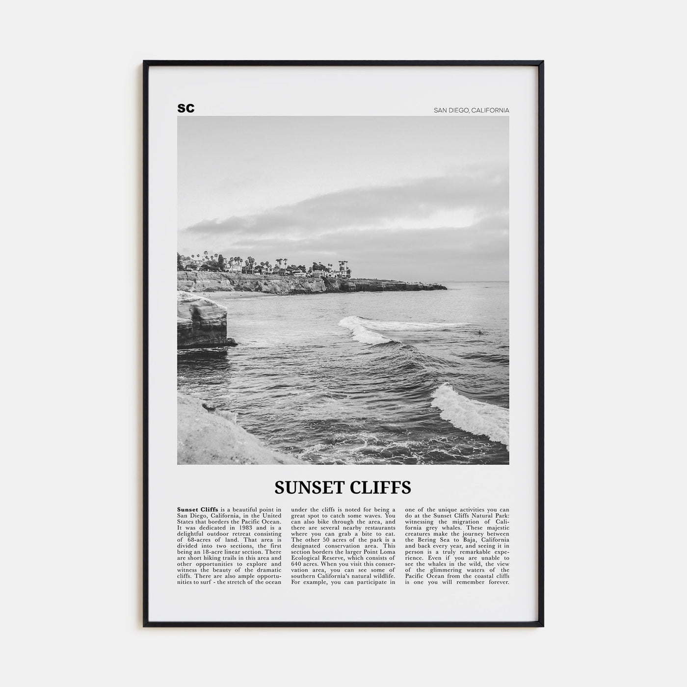 Sunset Cliffs Travel B&W Poster