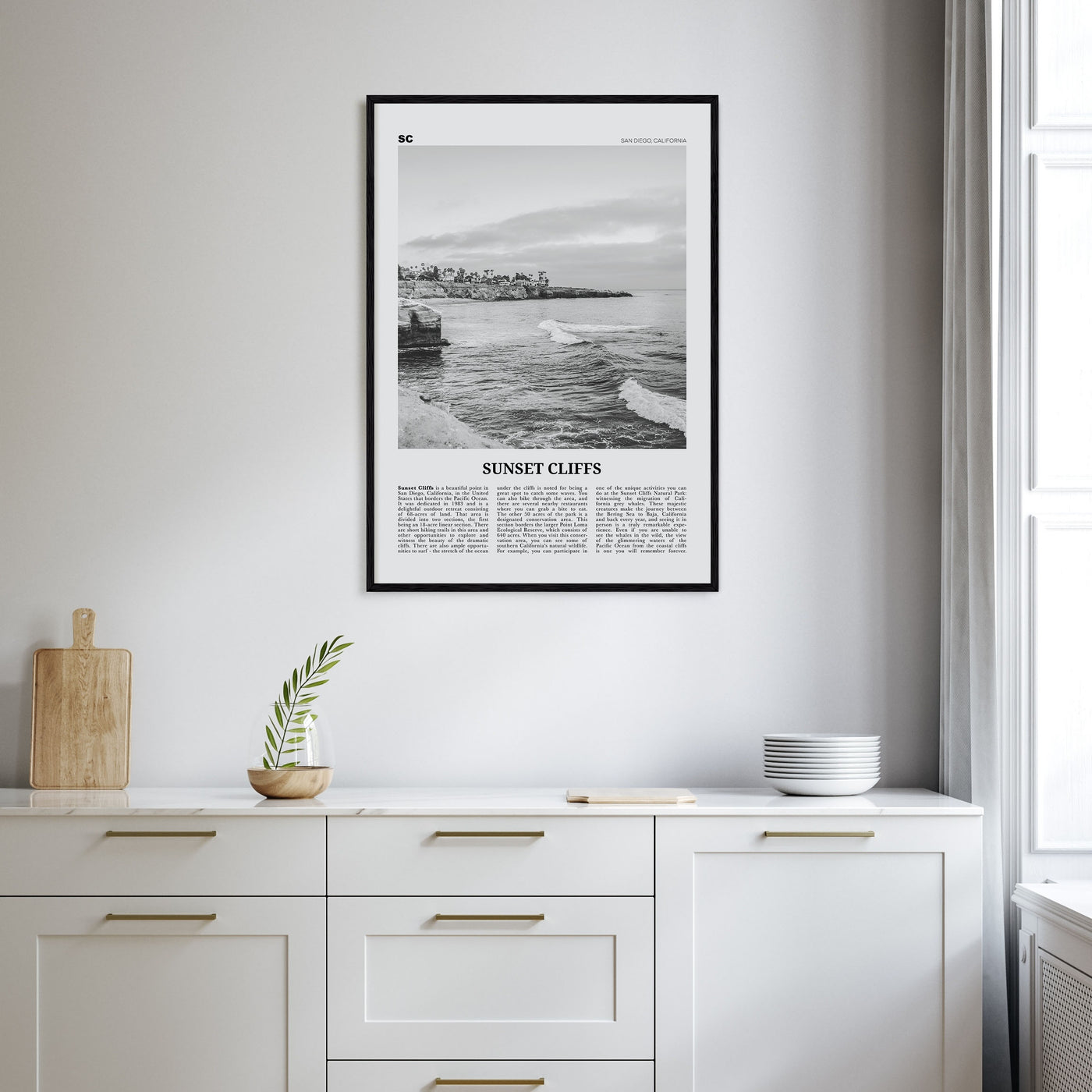 Sunset Cliffs Travel B&W Poster