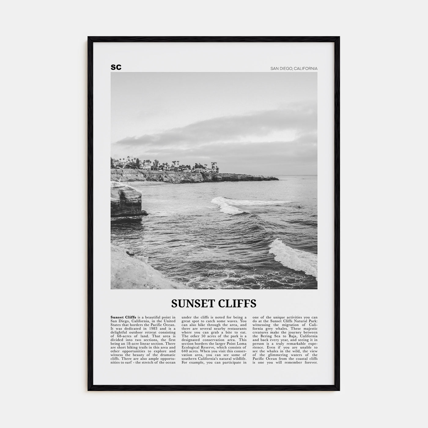 Sunset Cliffs Travel B&W Poster