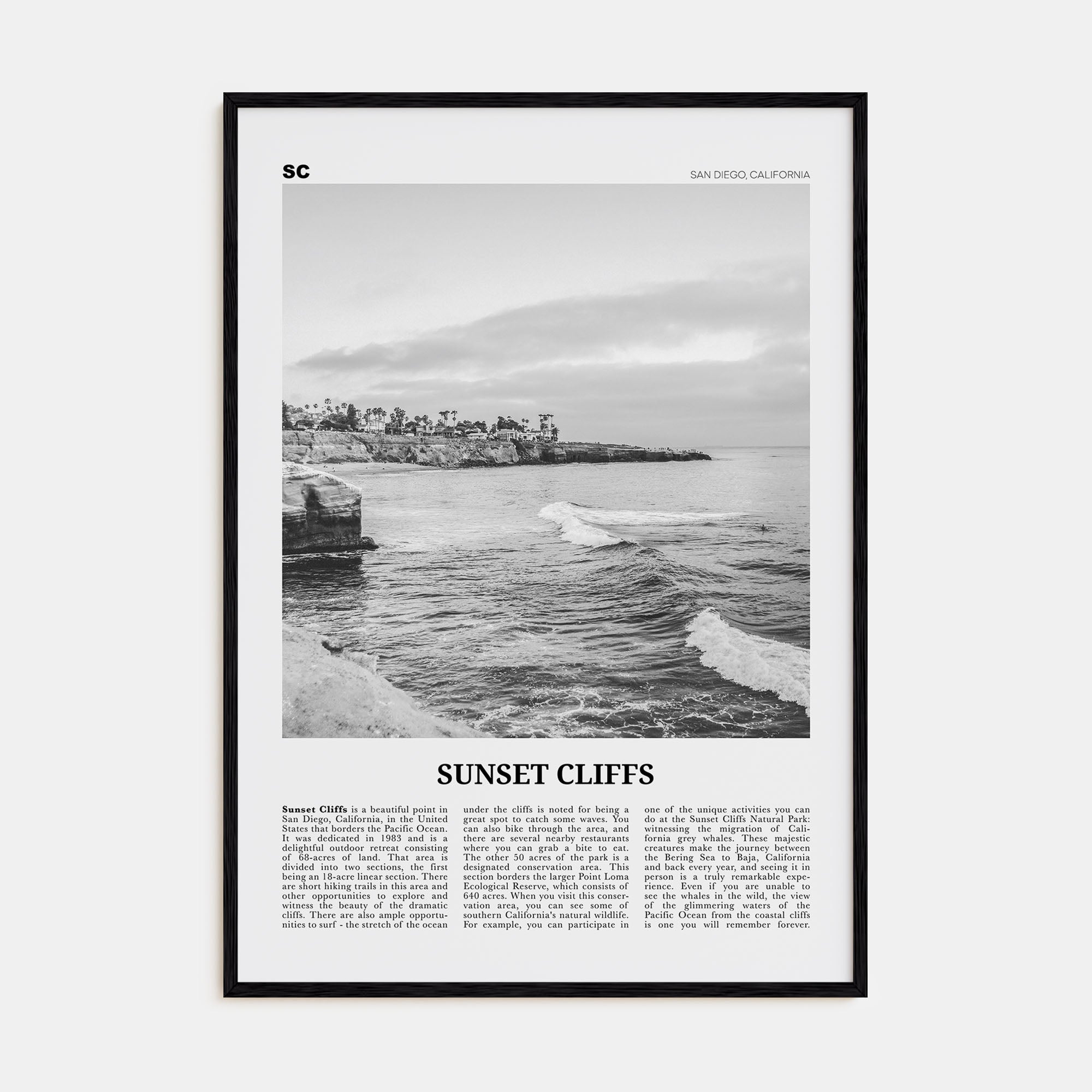 Sunset Cliffs Travel B&W Poster