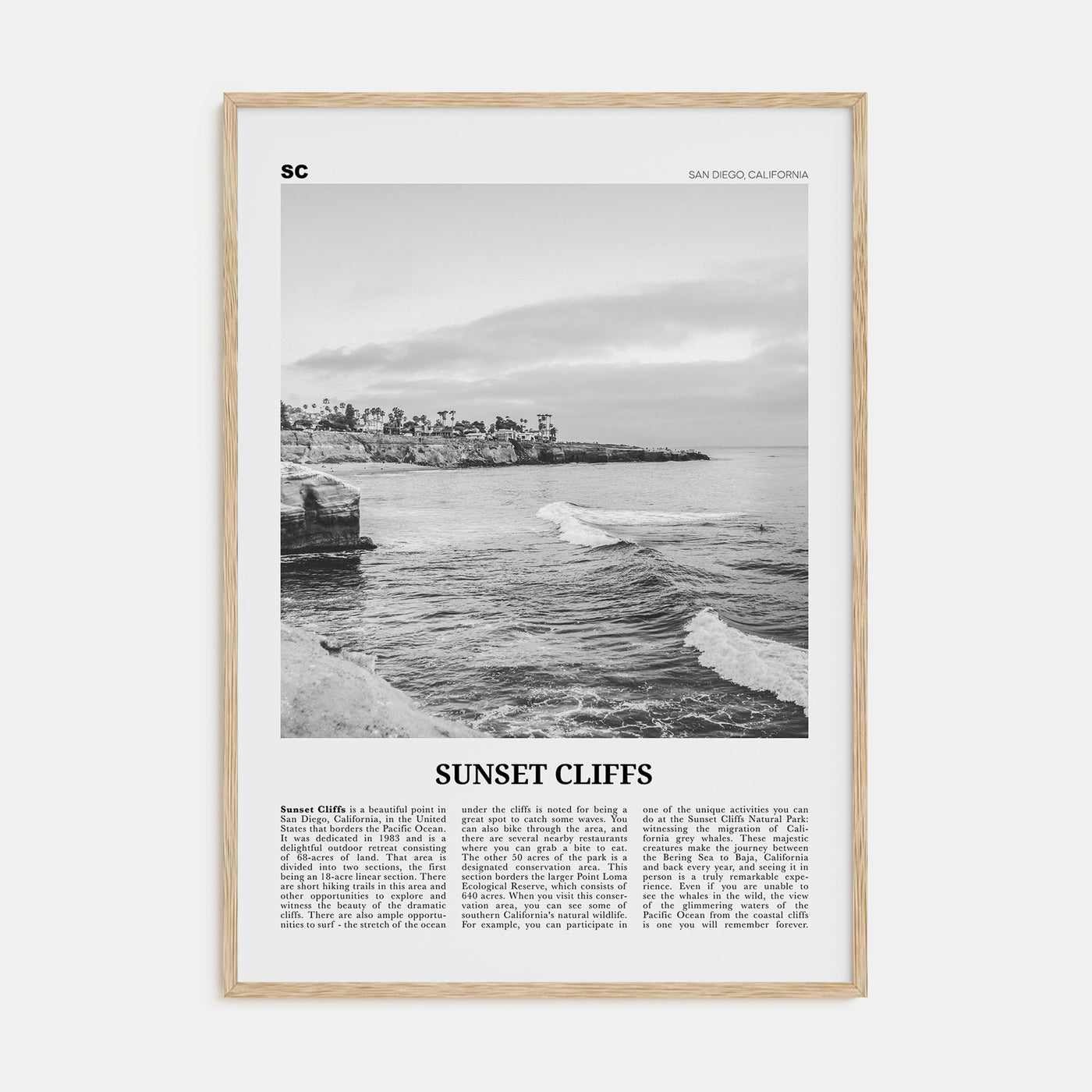 Sunset Cliffs Travel B&W Poster