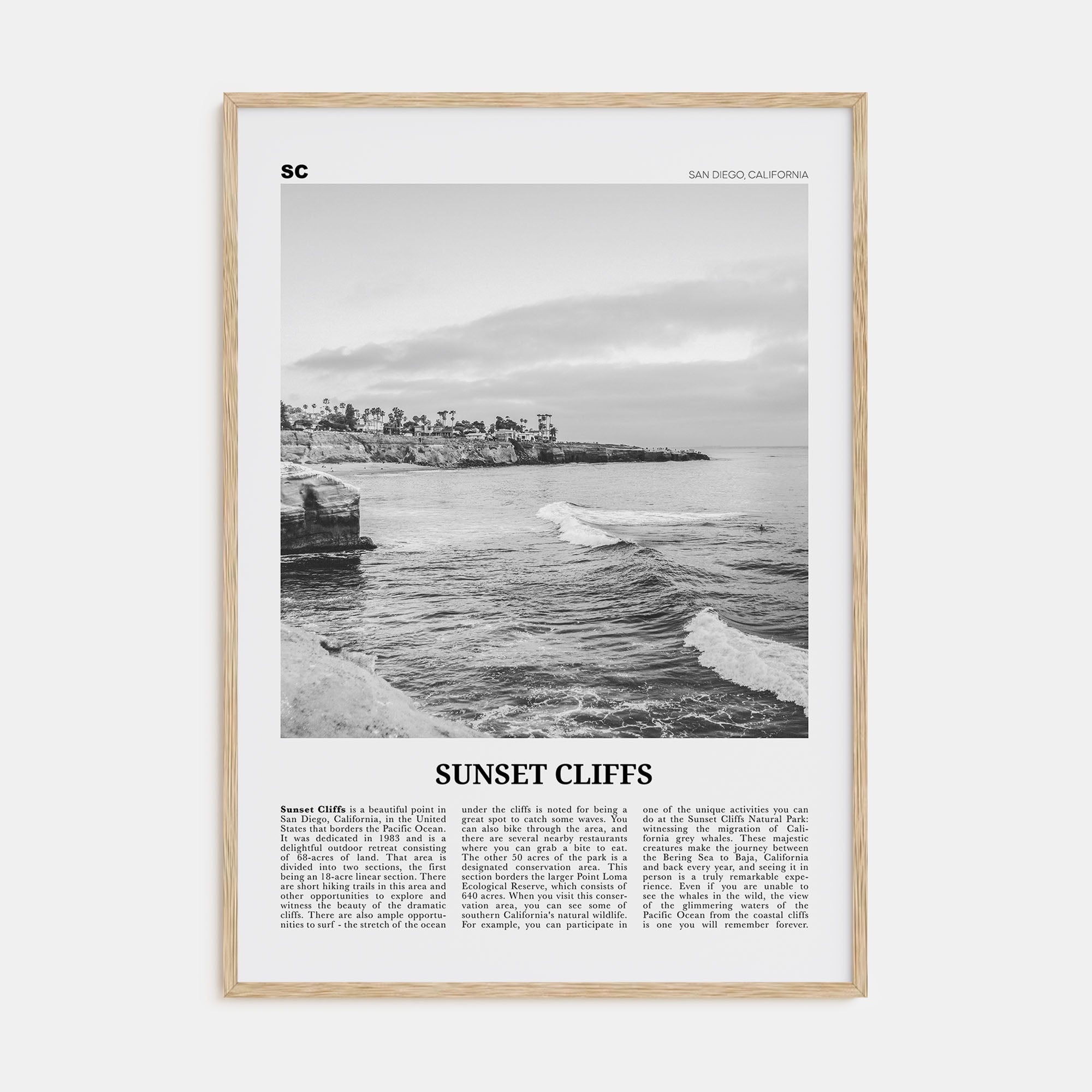 Sunset Cliffs Travel B&W Poster