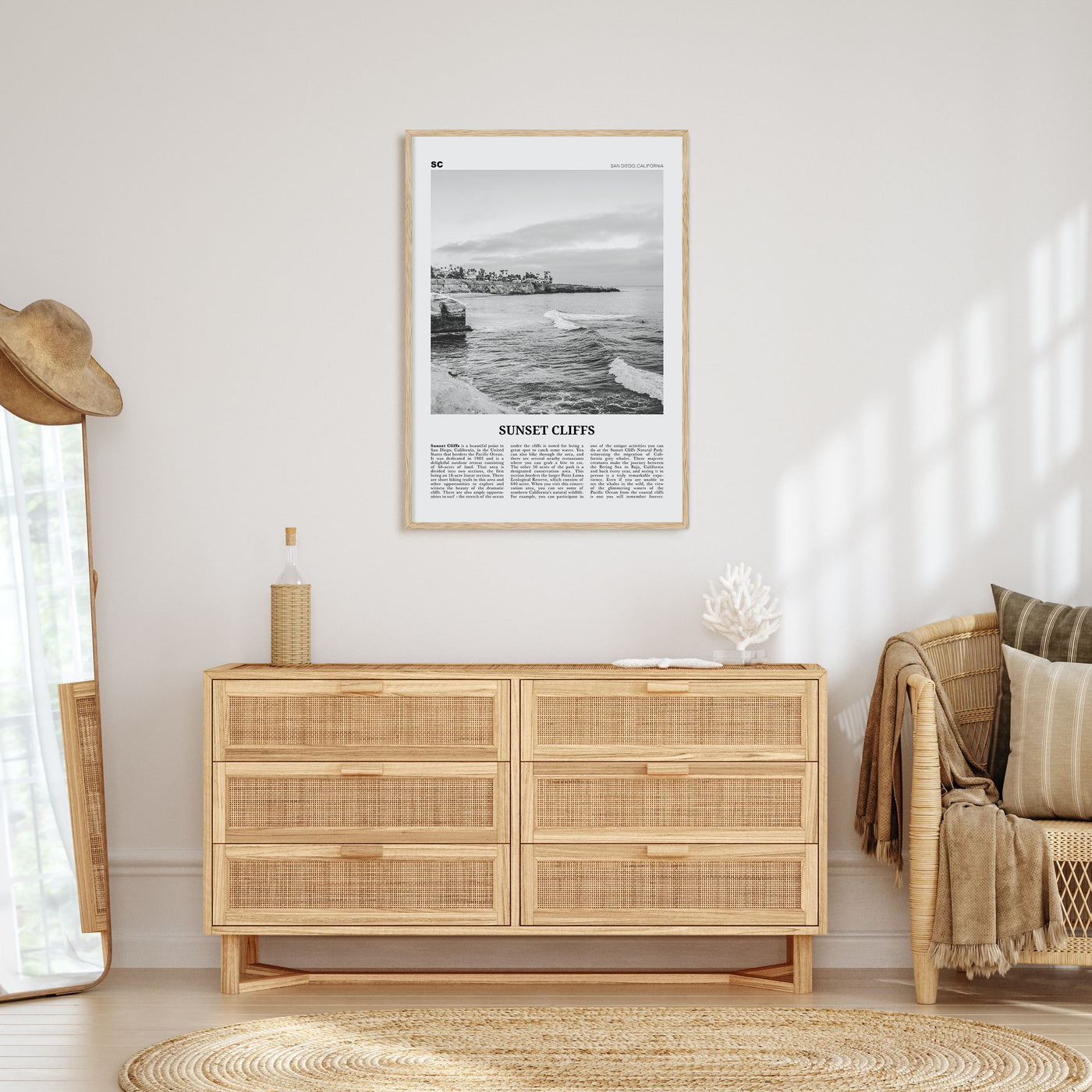 Sunset Cliffs Travel B&W Poster