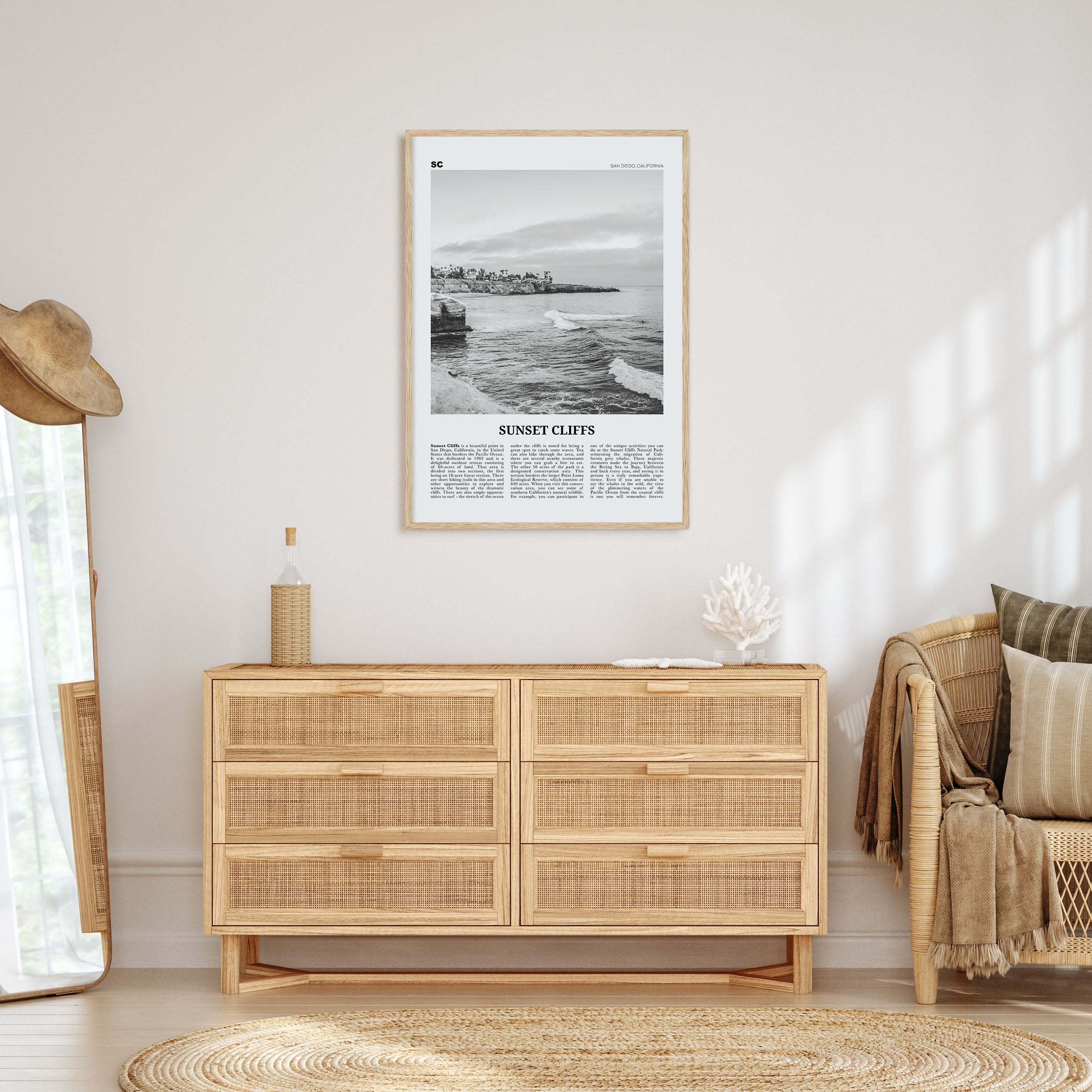 Sunset Cliffs Travel B&W Poster