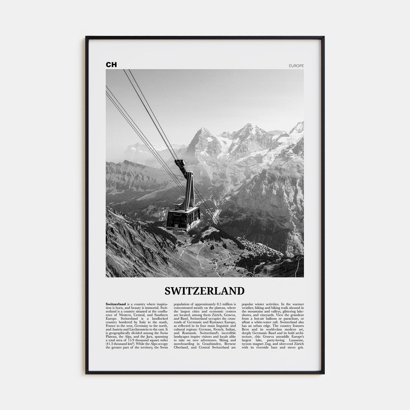 Switzerland Travel B&W Poster