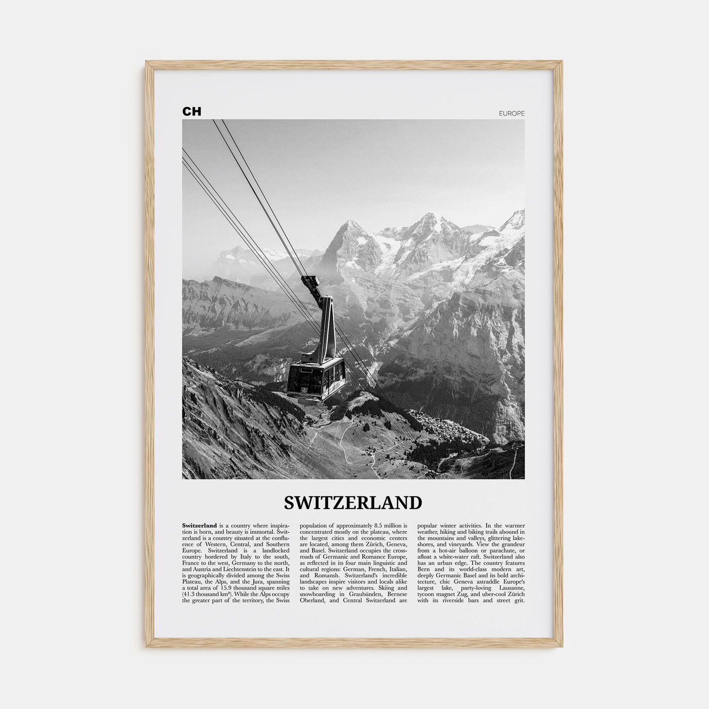 Switzerland Travel B&W Poster