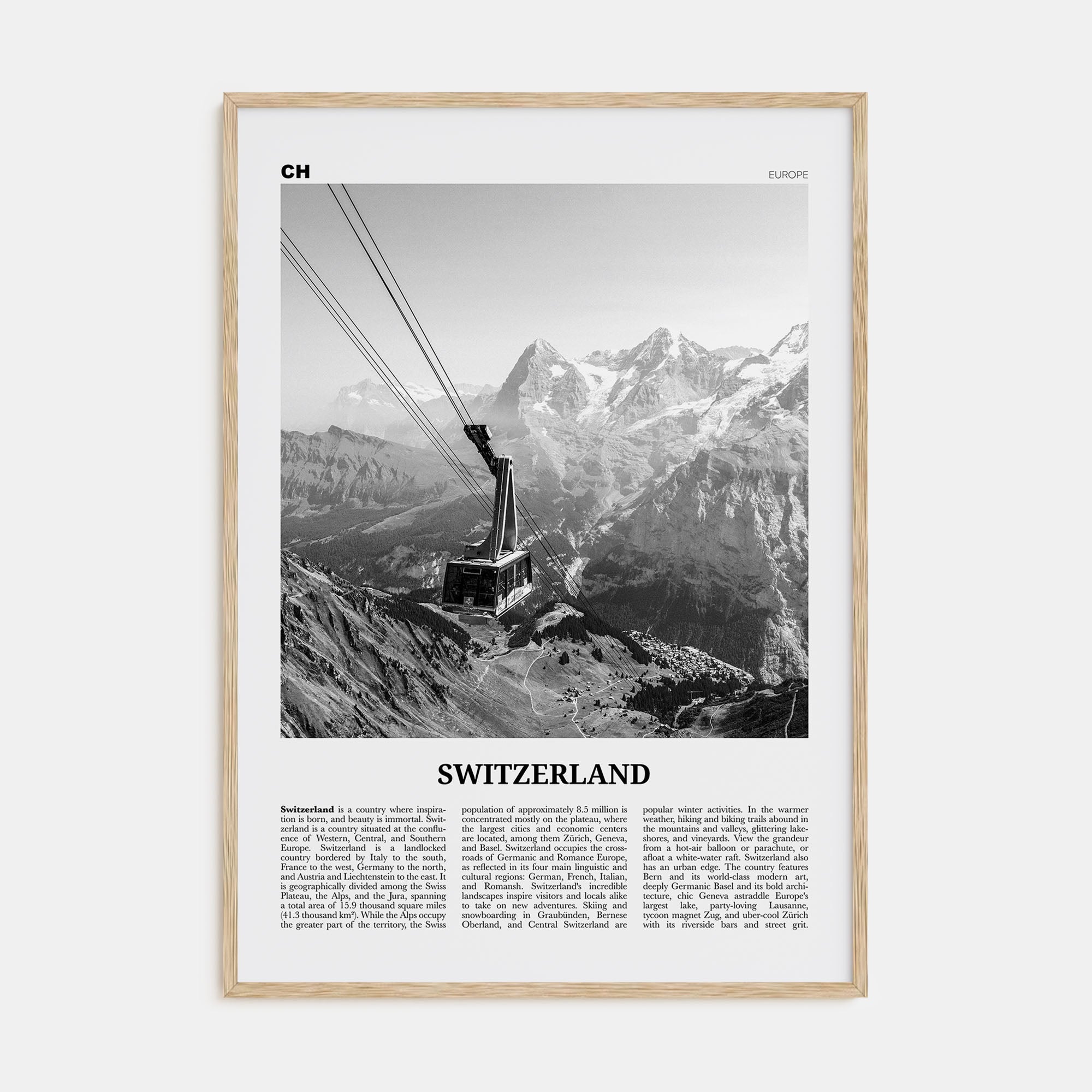 Switzerland Travel B&W Poster