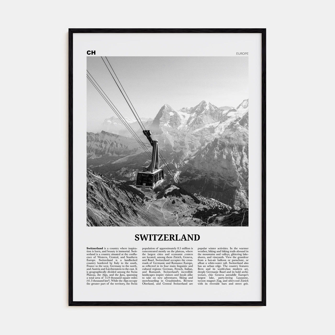 Switzerland Travel B&W Poster