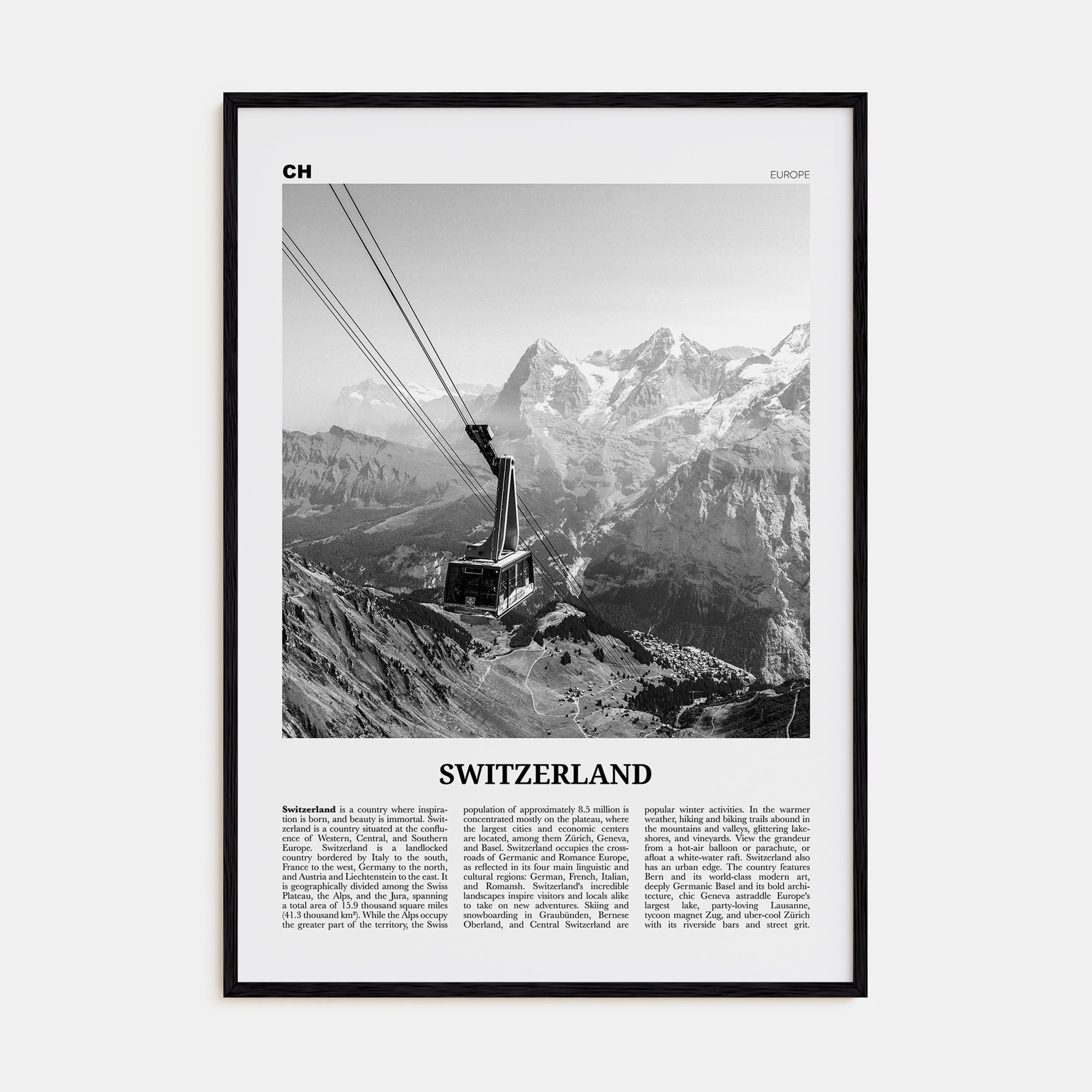 Switzerland Travel B&W Poster