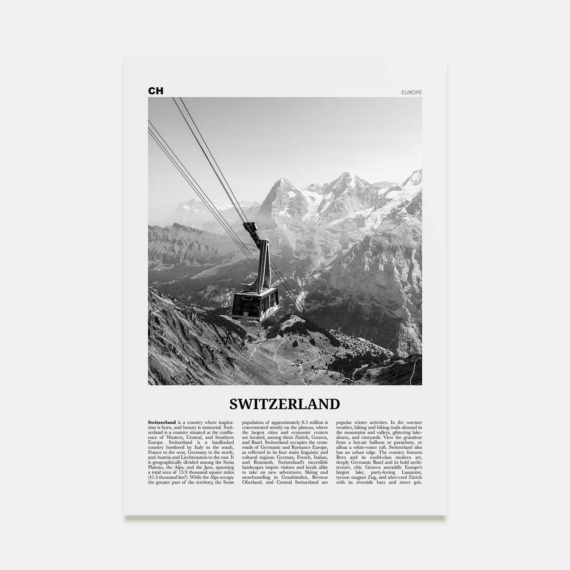 Switzerland Travel B&W Poster