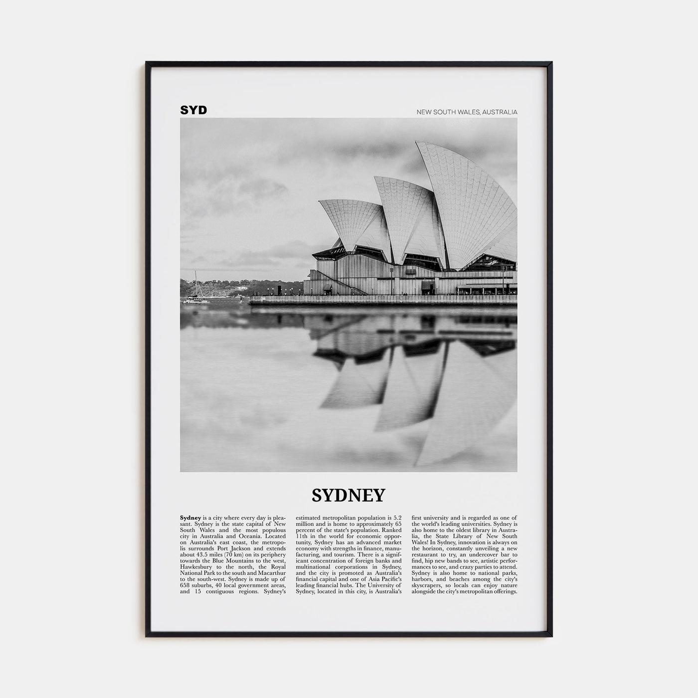 Sydney Travel B&W No 1 Poster