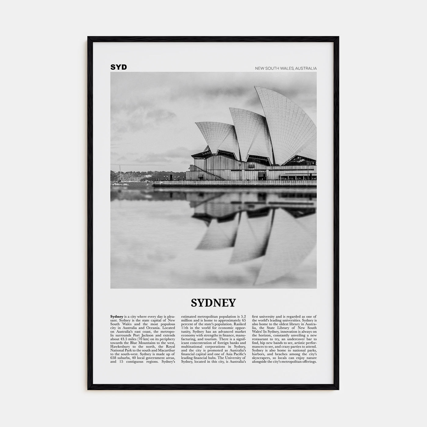 Sydney Travel B&W No 1 Poster