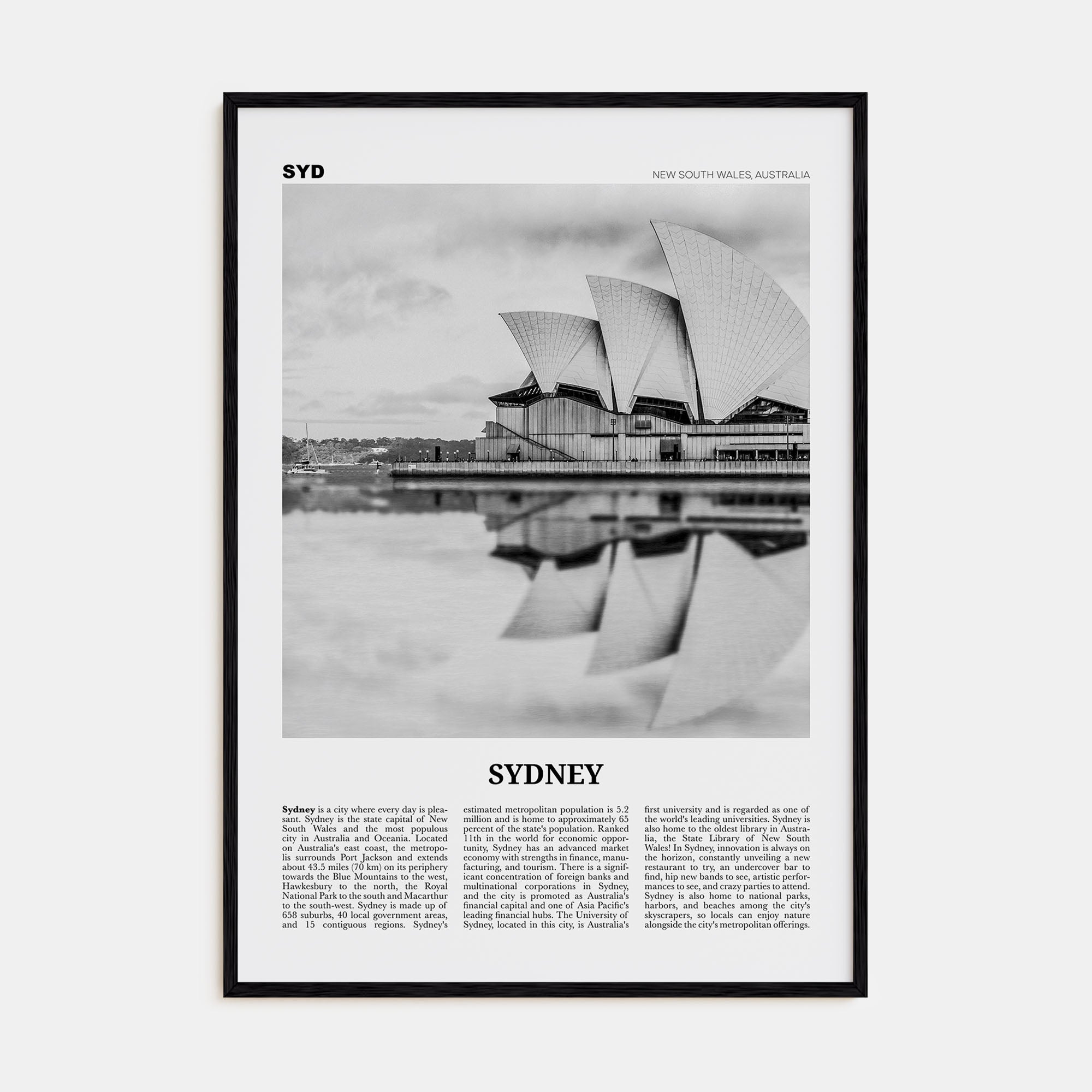 Sydney Travel B&W No 1 Poster