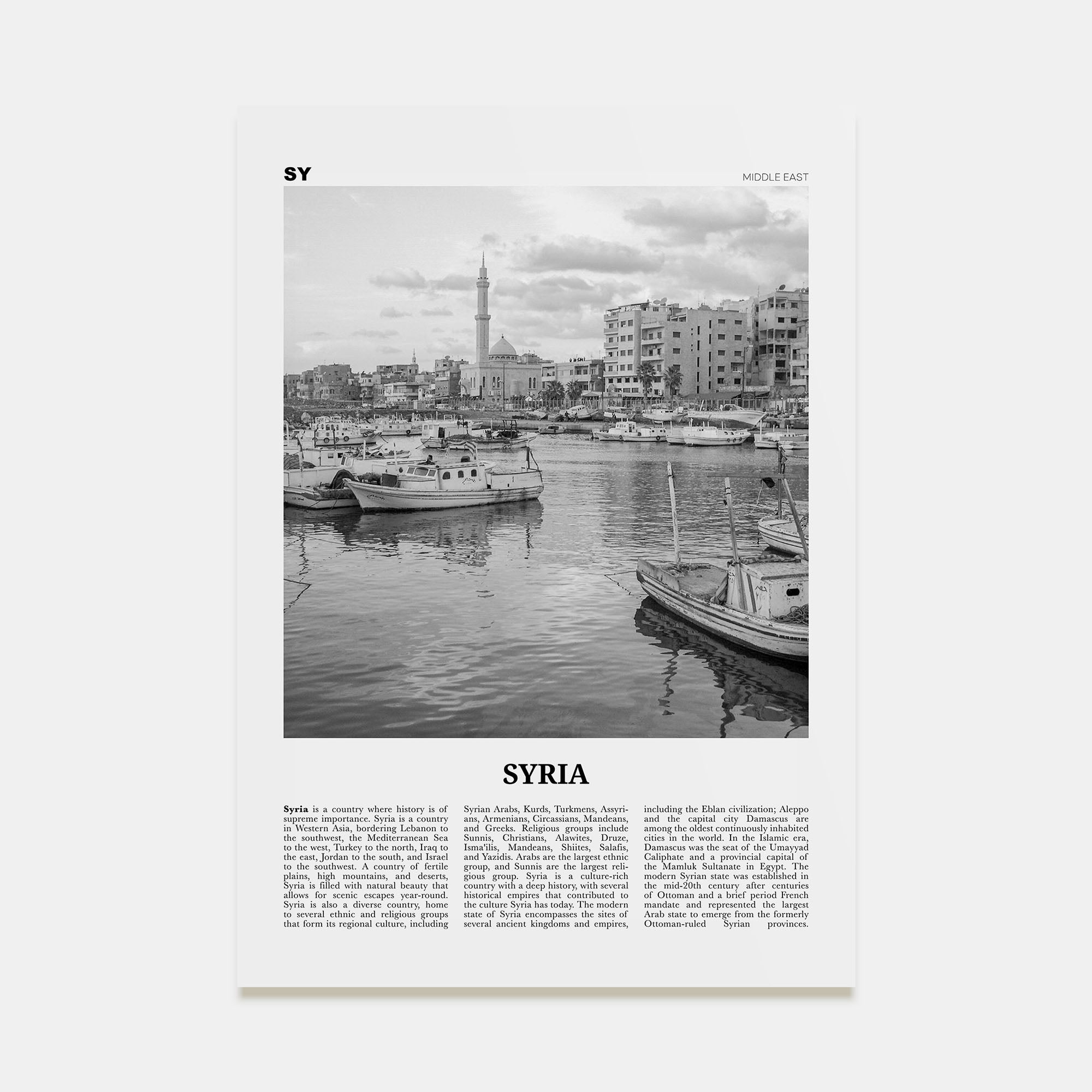 Syria Travel B&W Poster