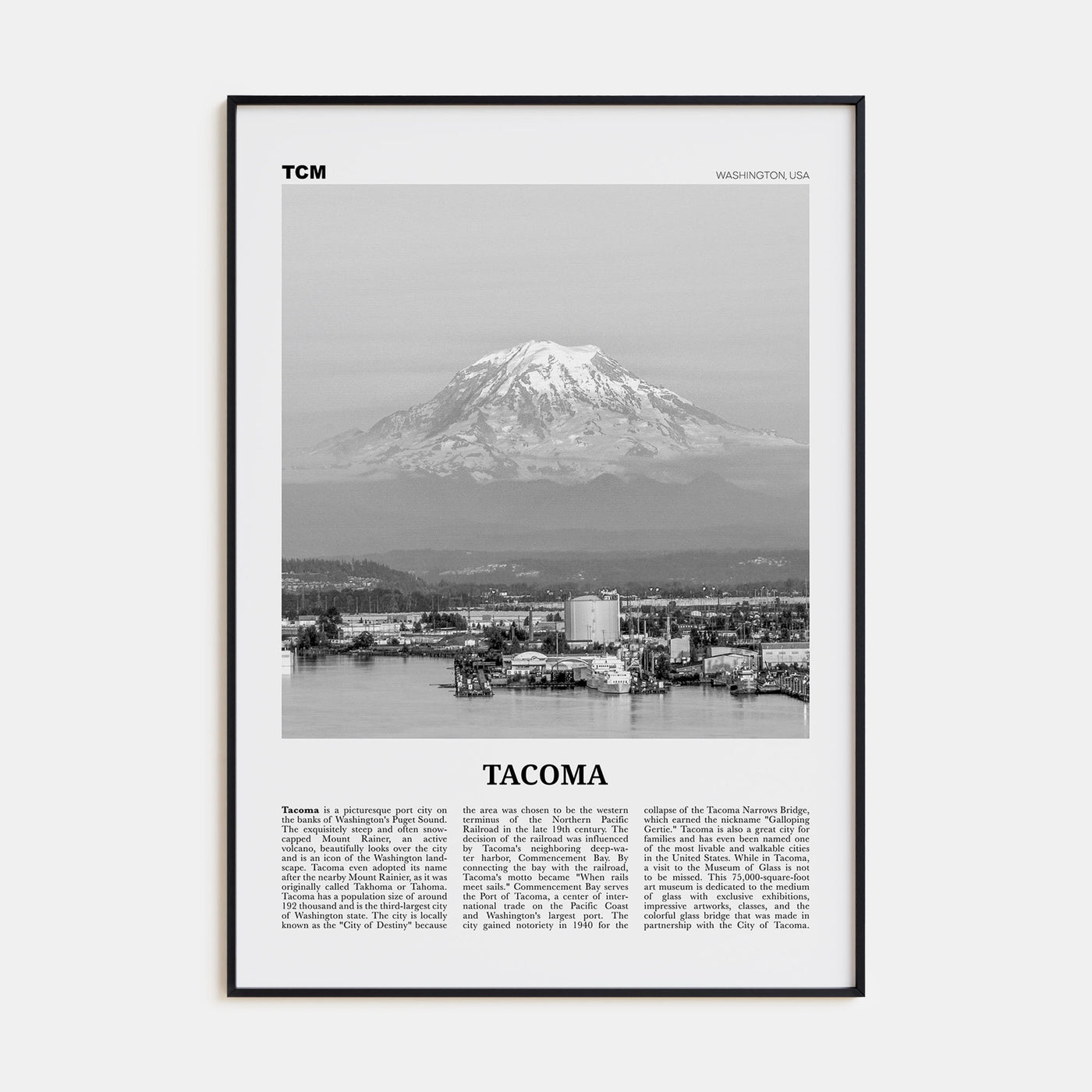 Tacoma Travel B&W Poster