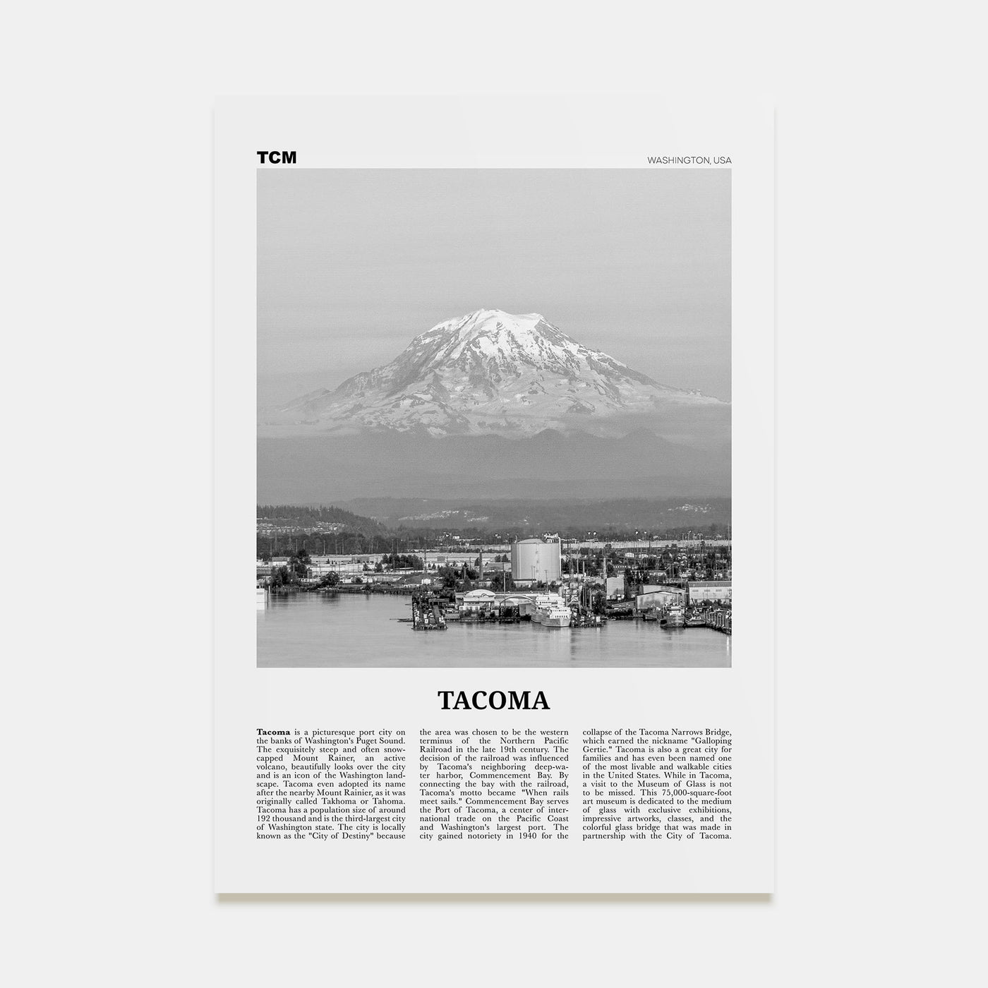 Tacoma Travel B&W Poster