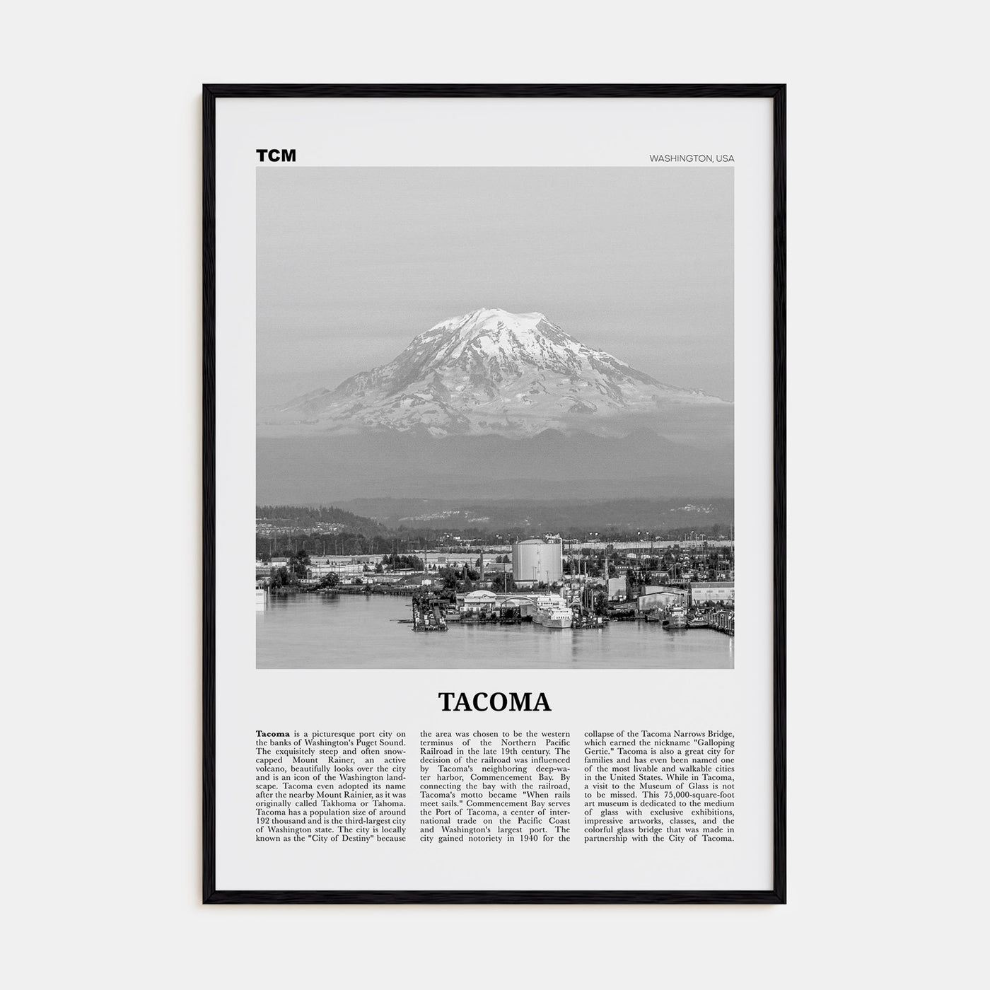 Tacoma Travel B&W Poster