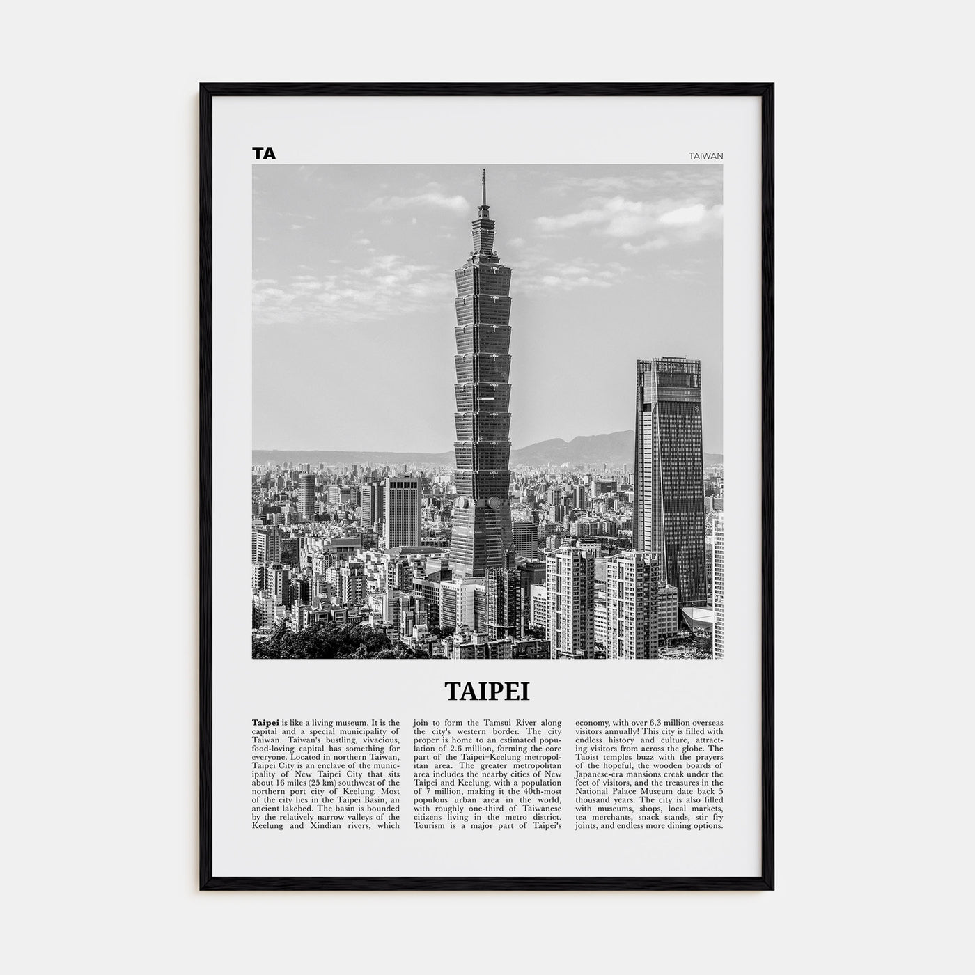 Taipei Travel B&W No 1 Poster