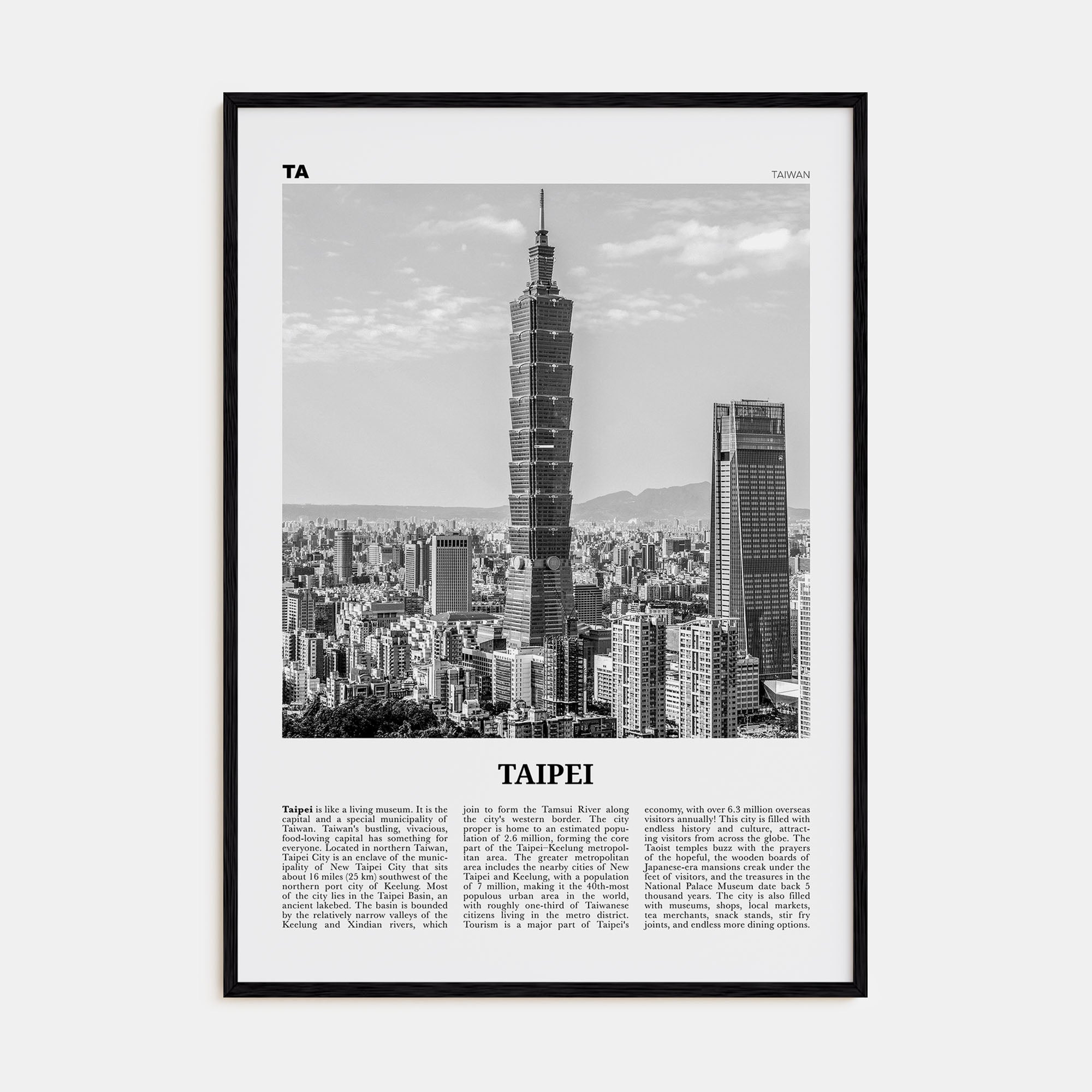 Taipei Travel B&W No 1 Poster