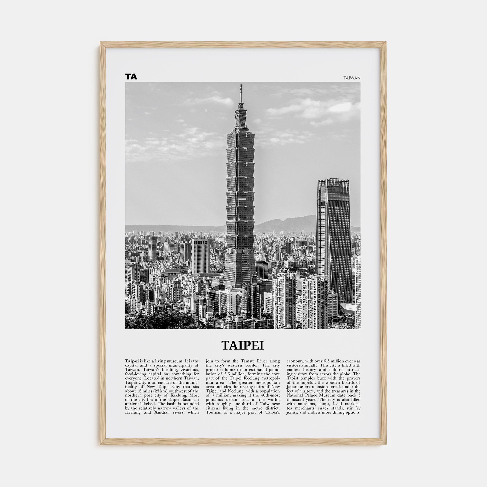 Taipei Travel B&W No 1 Poster
