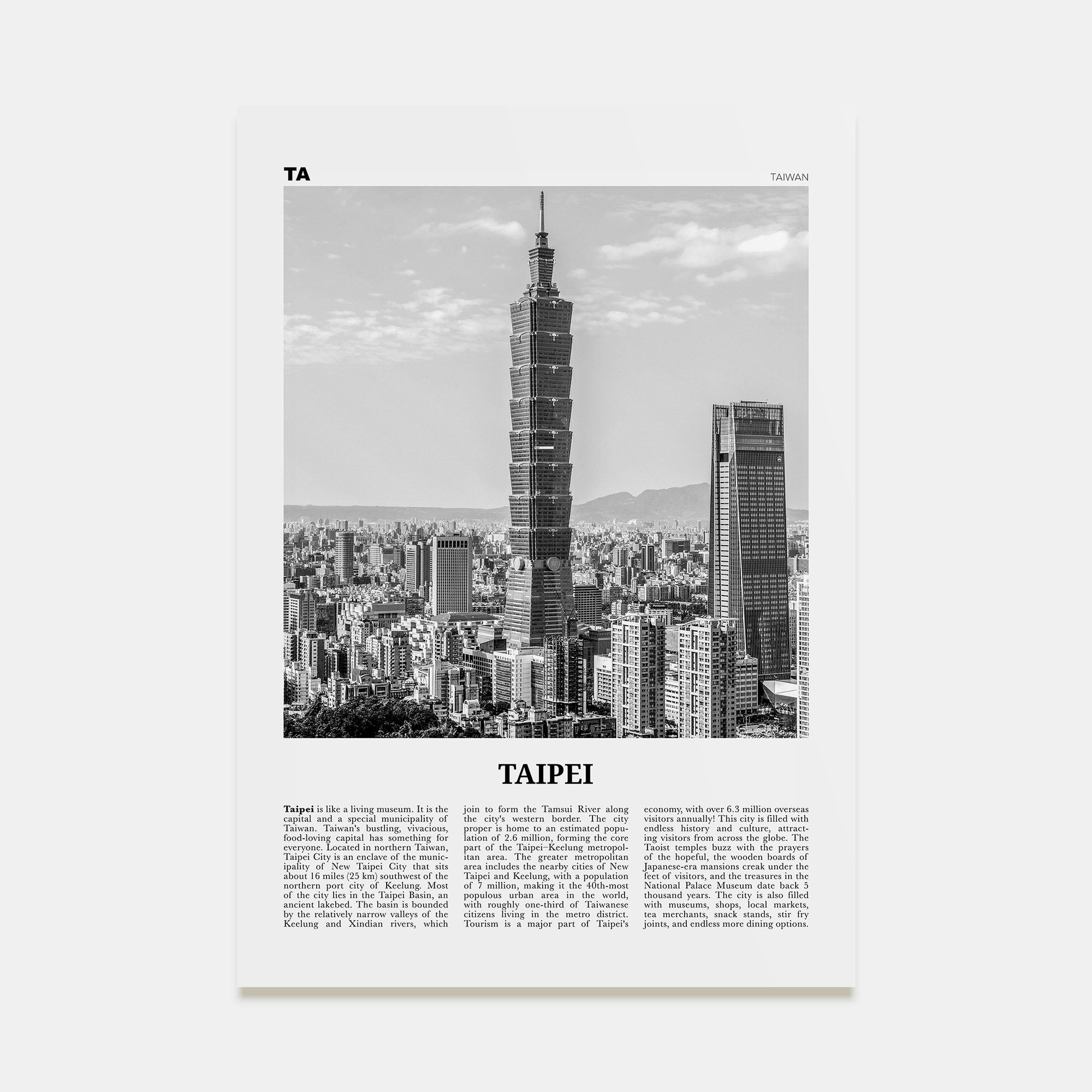 Taipei Travel B&W No 1 Poster