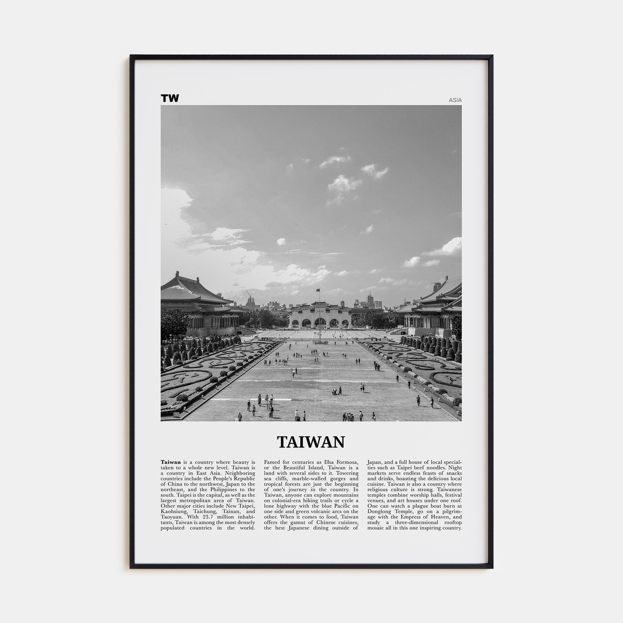 Taiwan Travel B&W Poster