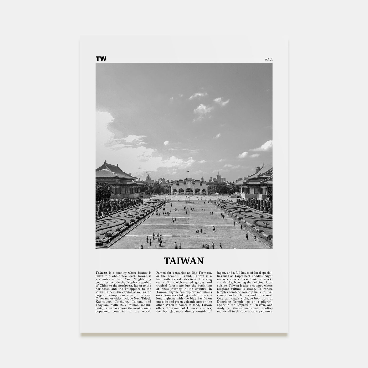 Taiwan Travel B&W Poster