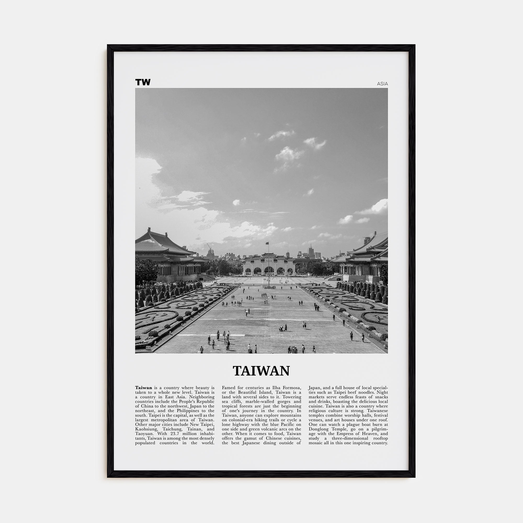 Taiwan Travel B&W Poster