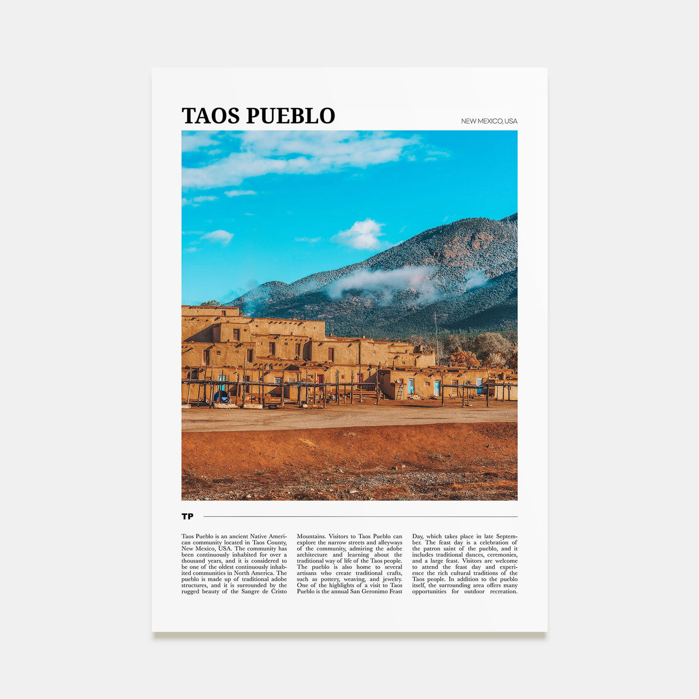 Taos Pueblo Travel Color Poster